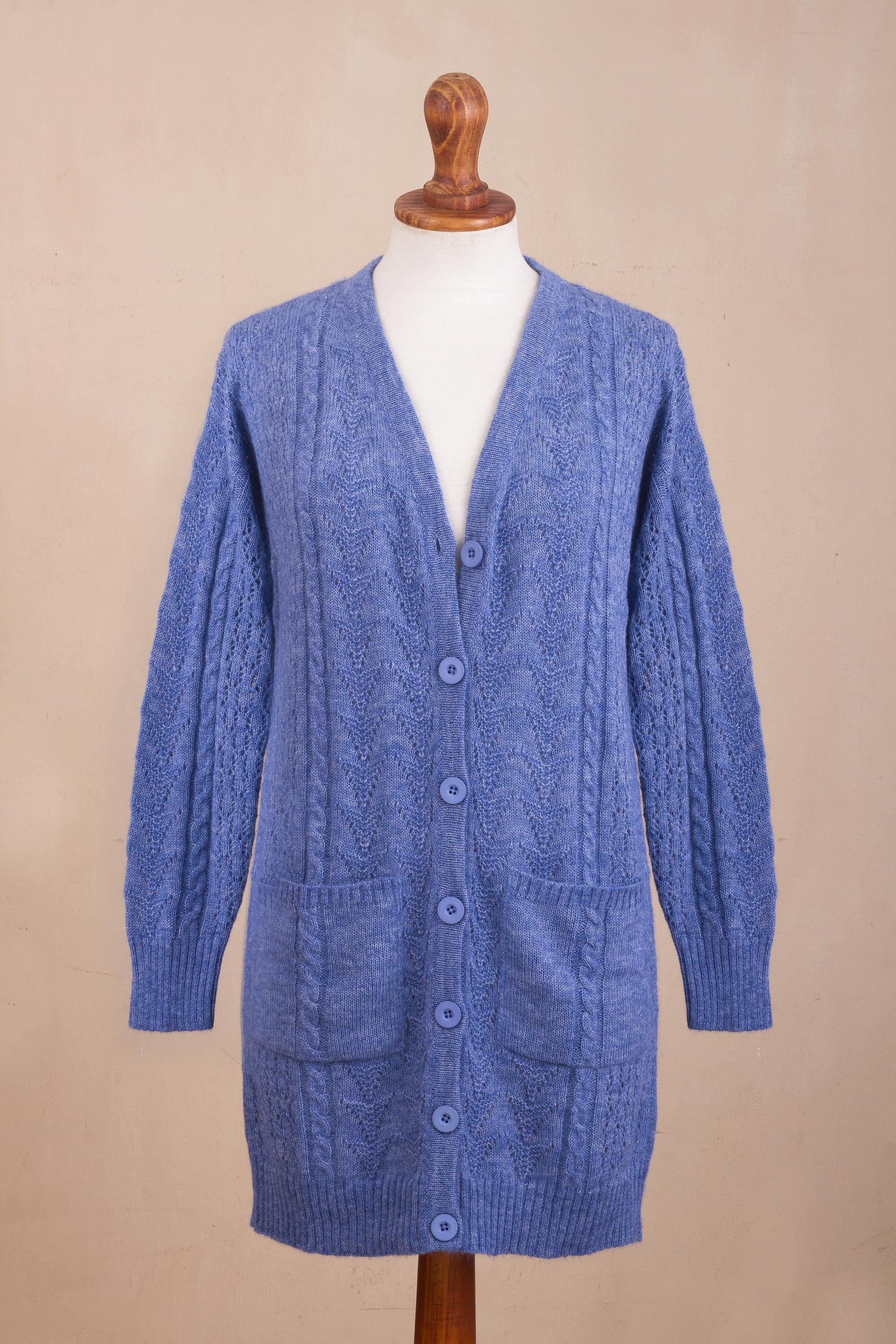 Eminence in Blue Blue Baby Alpaca Blend Cardigan Sweater