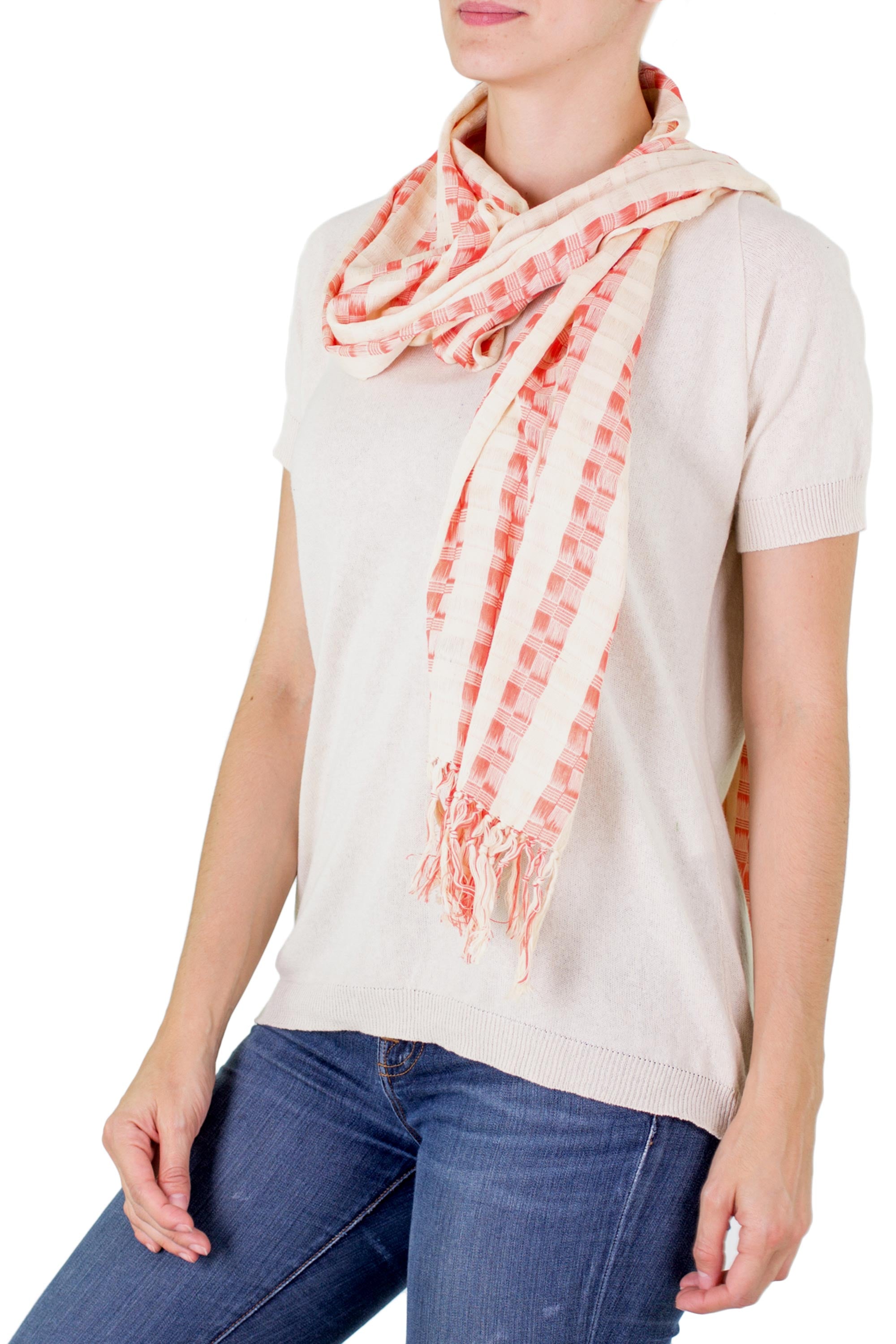 Salmon Checks Multicolor Cotton Scarf