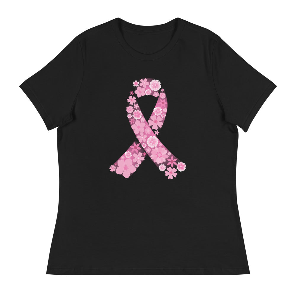 Pink Ribbon Floral Women's Relaxed T-Shirt