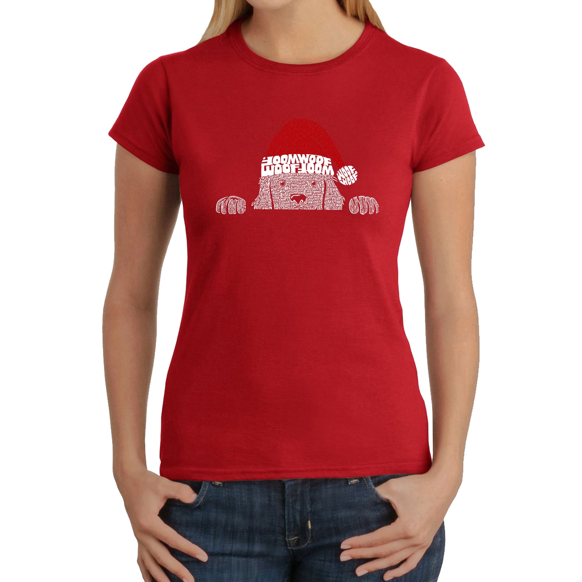 Christmas Peeking Dog - Women's Word Art T-Shirt