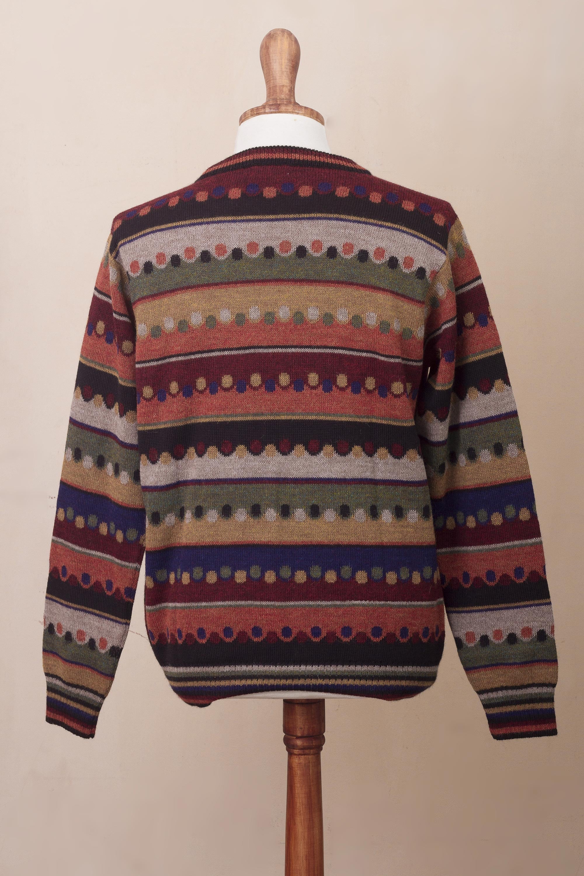 Autumnal Andes Men's Striped 100% Alpaca Pullover Sweater from Peru