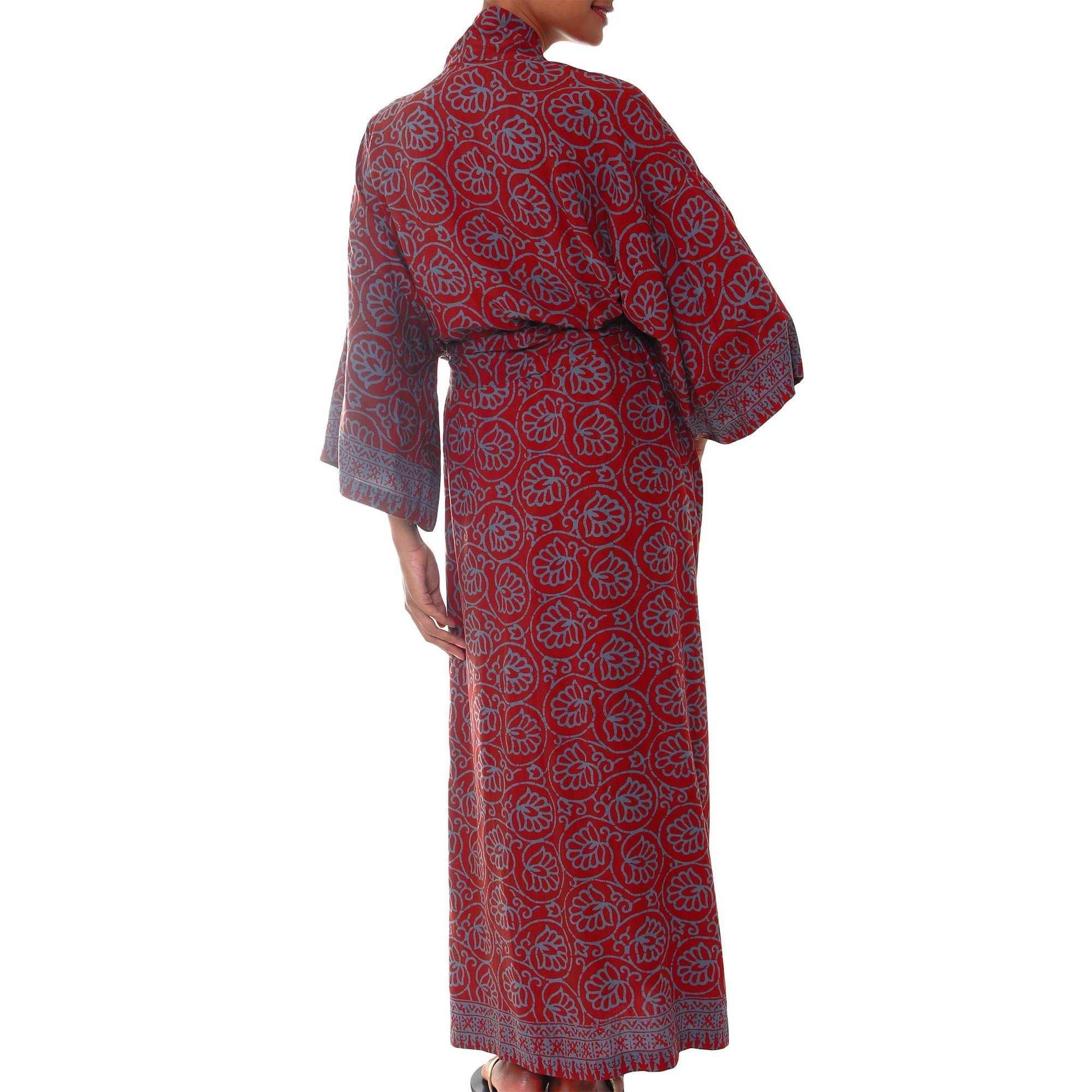 Burgundy Floral Batik Robe