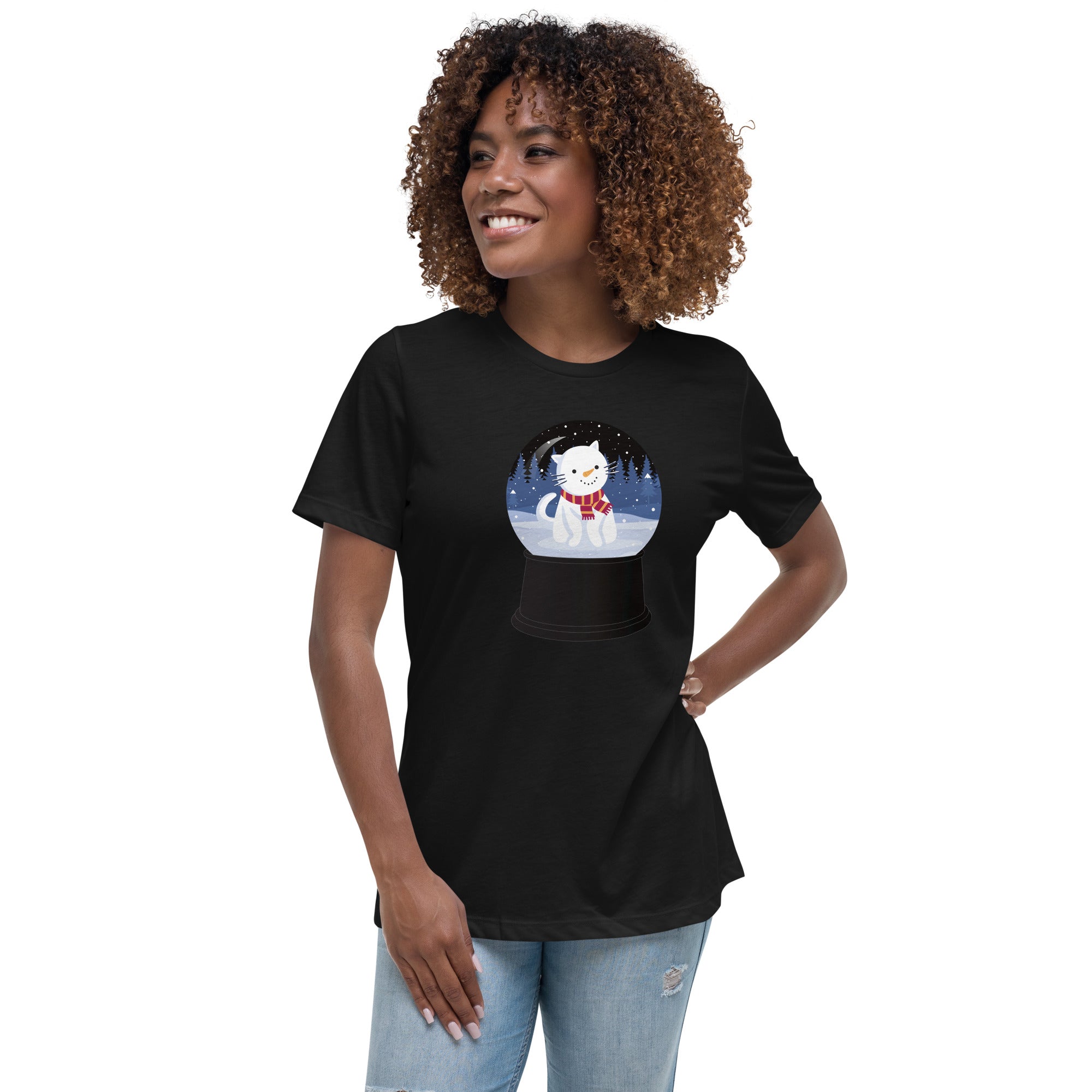 Snowman Kitty Snow Globe Women's Relaxed T-Shirt