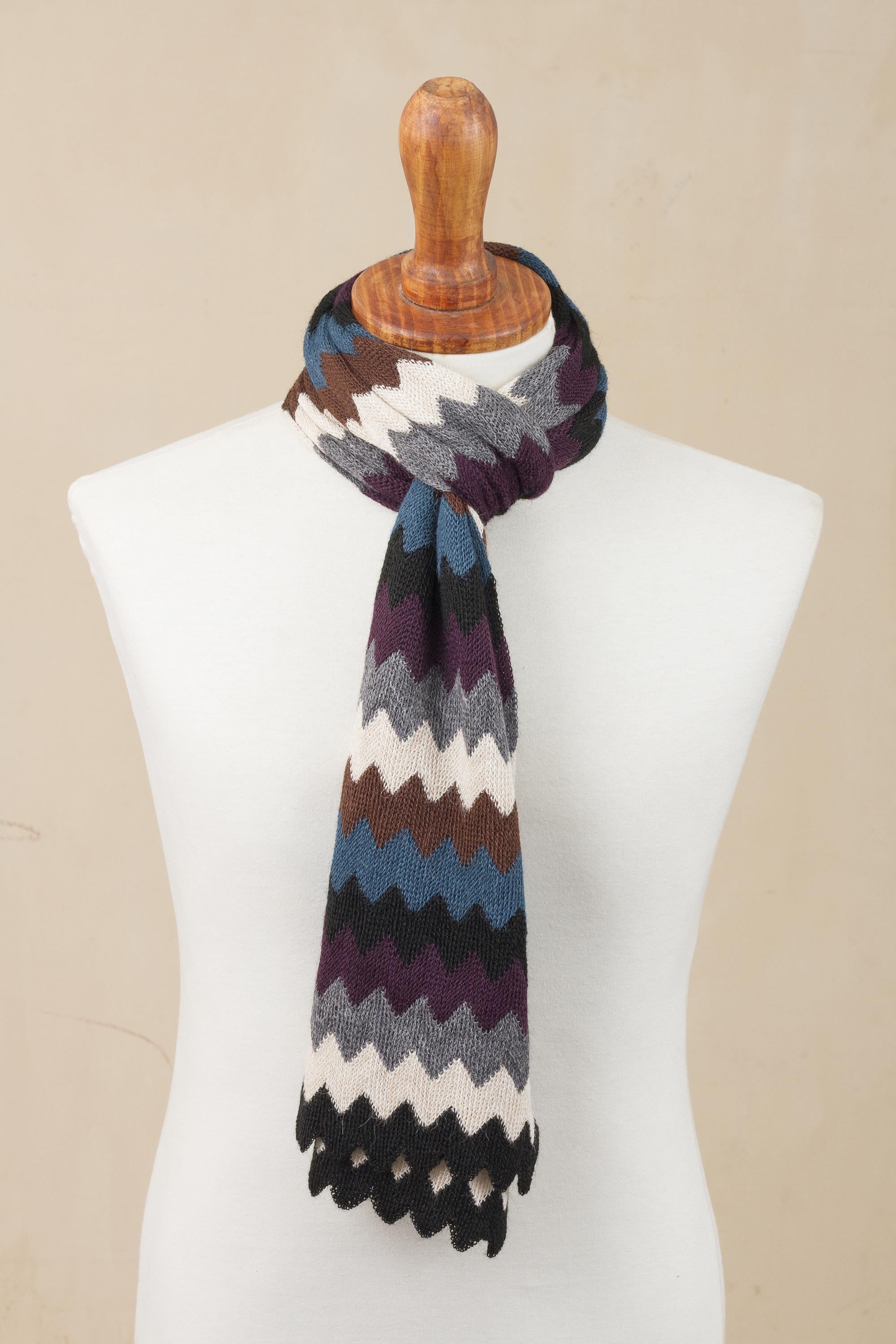 Bold Zigzags Zigzag Pattern Alpaca Blend Wrap Scarf from Peru