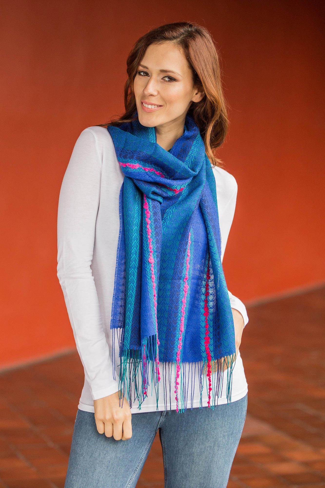 Altiplano Sky Woven Baby Alpaca Blend Scarf from Peru