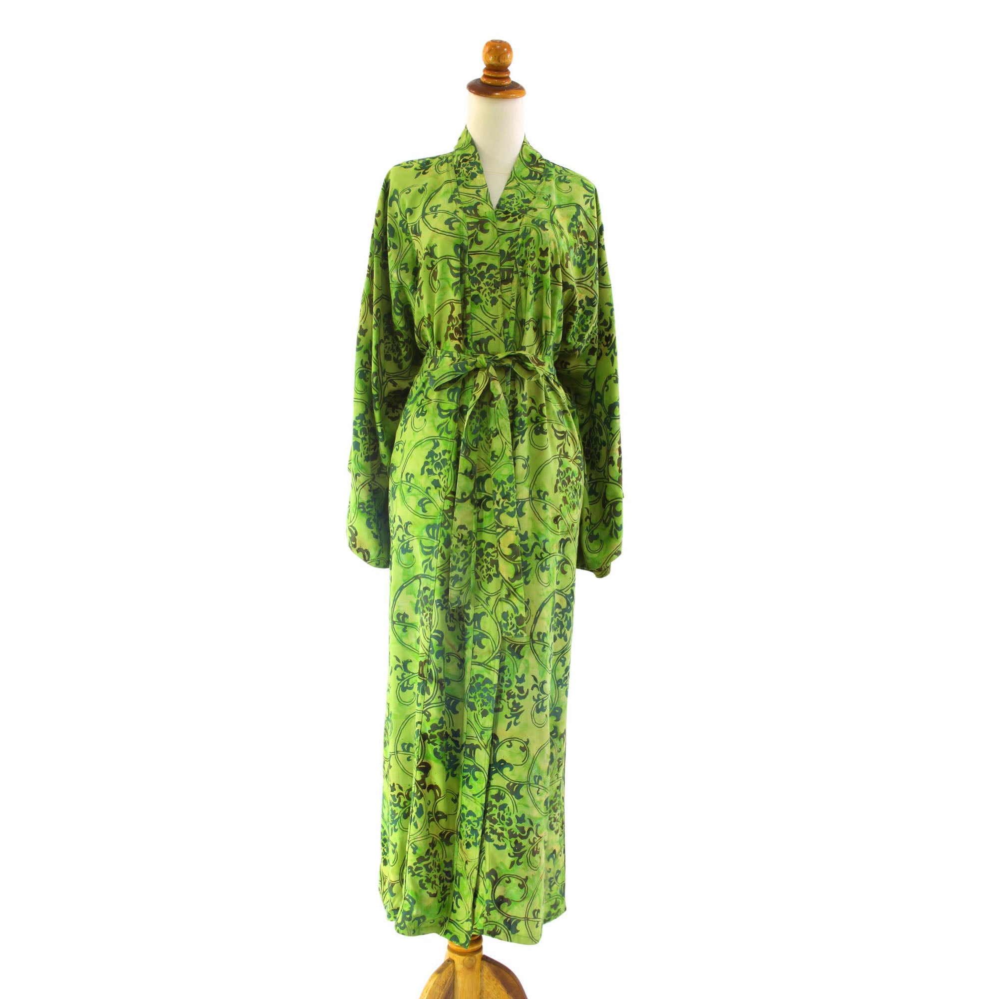 Emerald Forest Green Floral Batik Robe