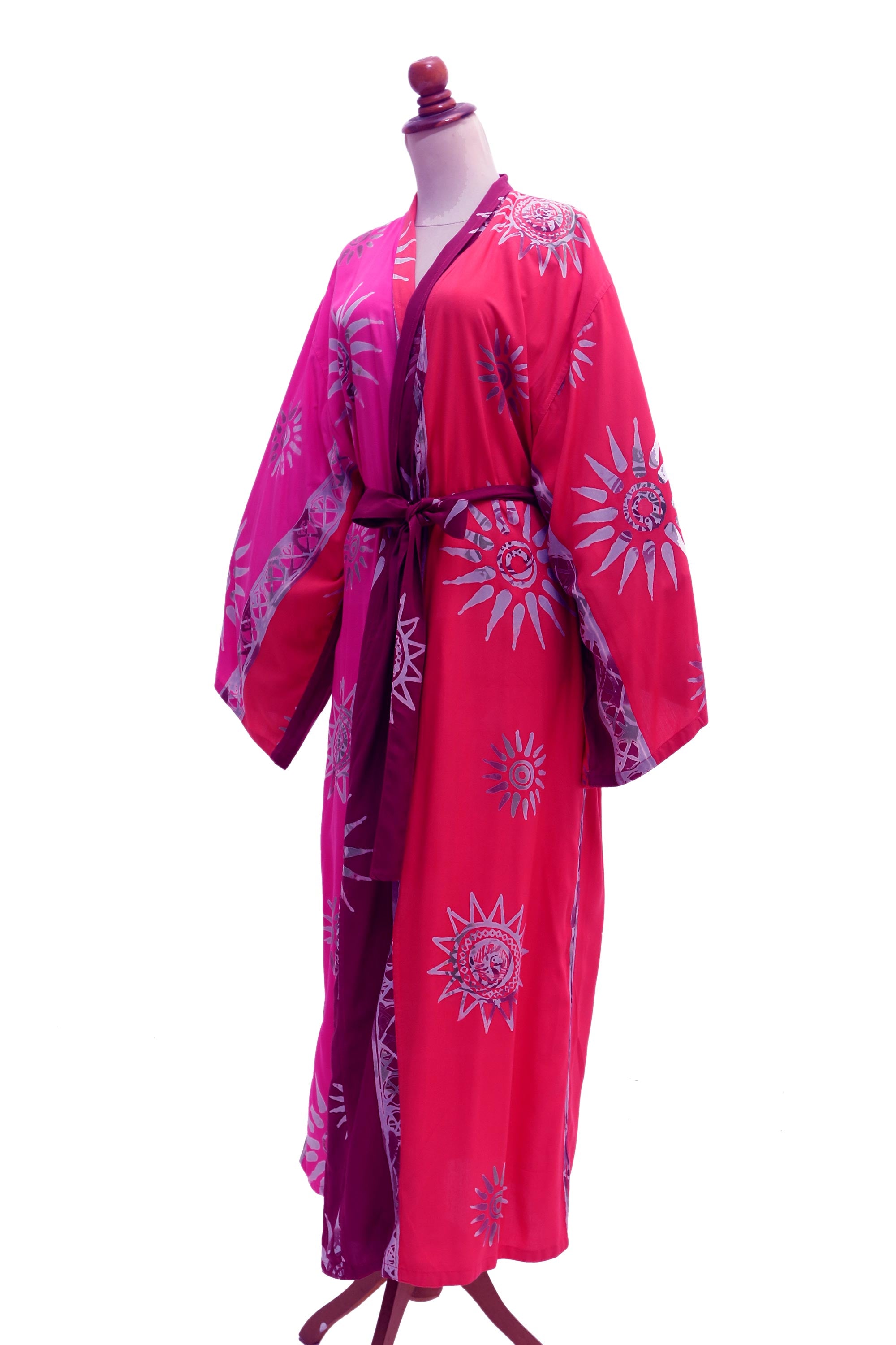 Bright Firework Hot Pink Batik Rayon Robe from Bali