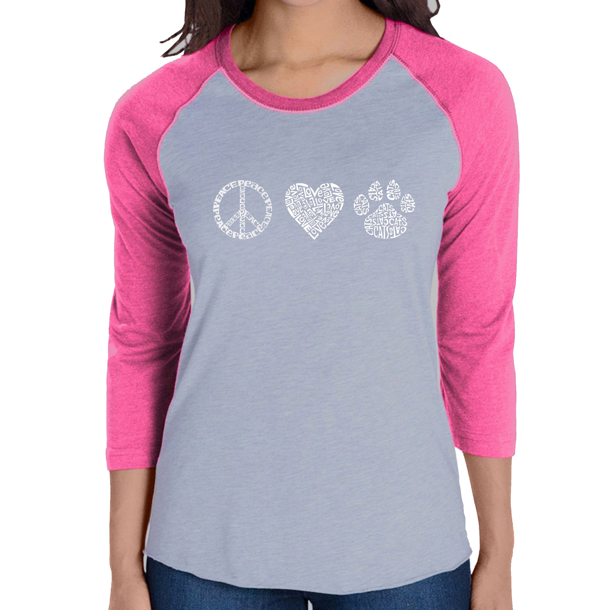 Peace Love Cats  - Women's Raglan Word Art T-Shirt