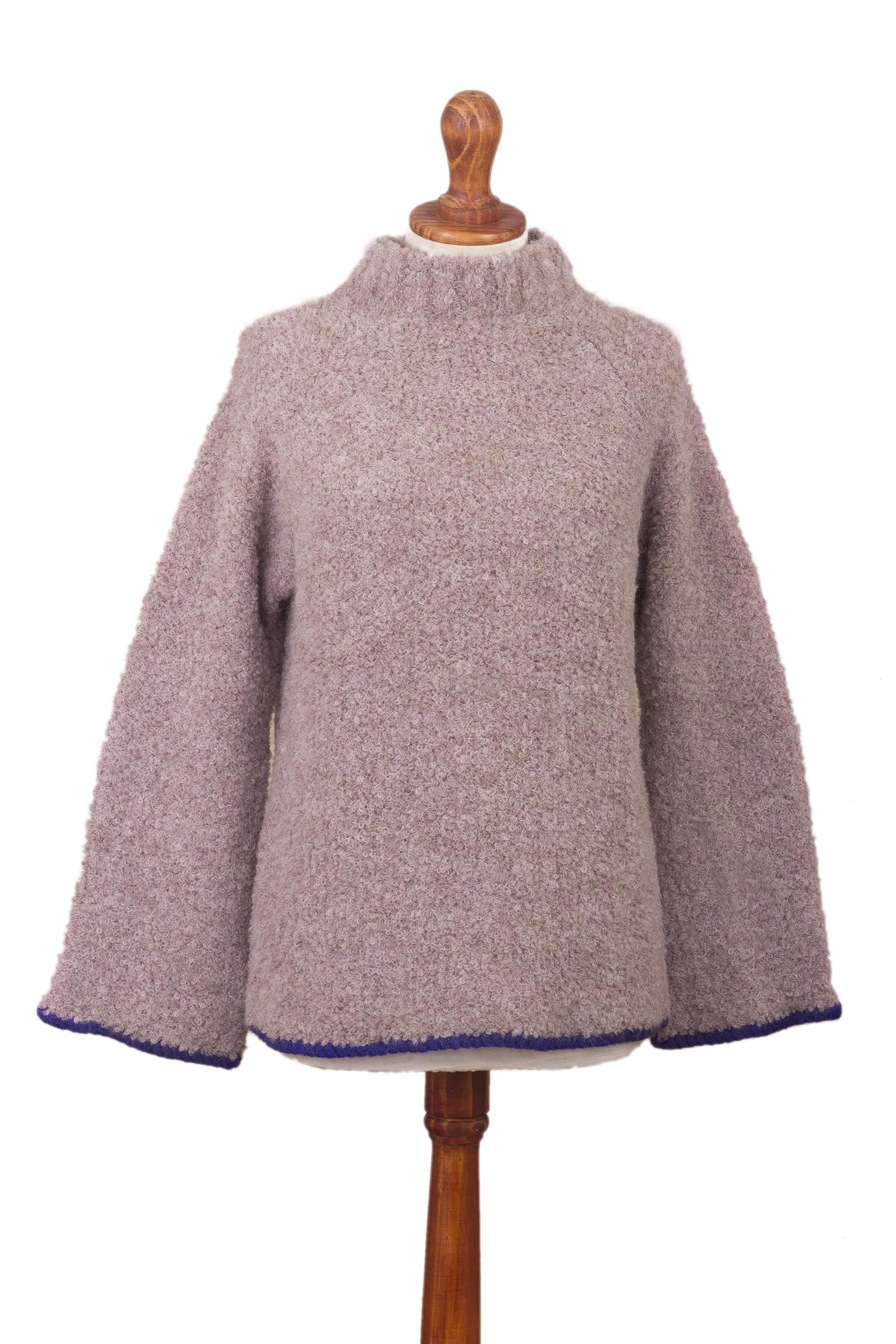 Sumptuous Warmth in Mauve Light Mauve Alpaca Blend Boucle Sweater