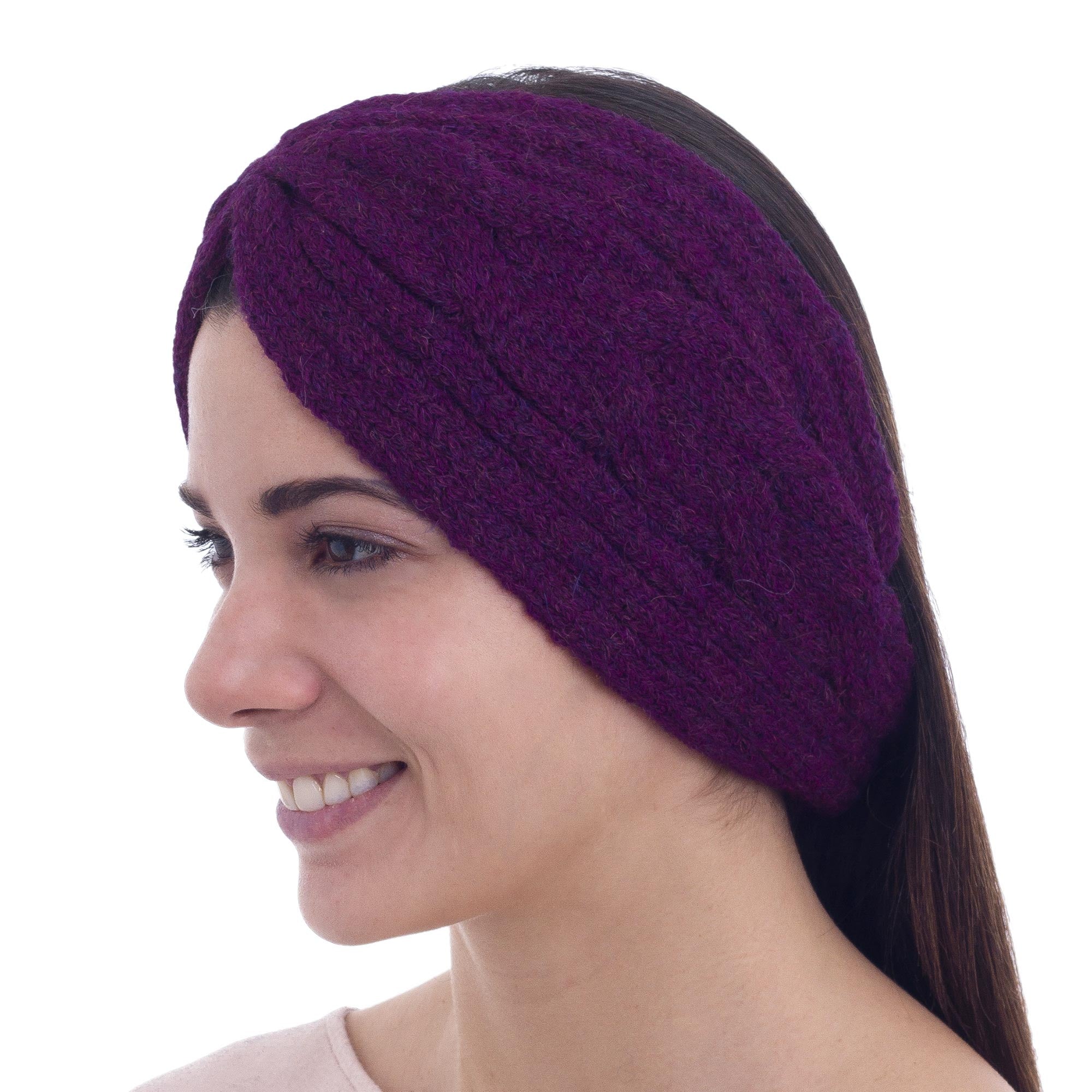 Infinite Spirit in Boysenberry Trendy Boysenberry Color Ear Warmer in Alpaca Blend Knit