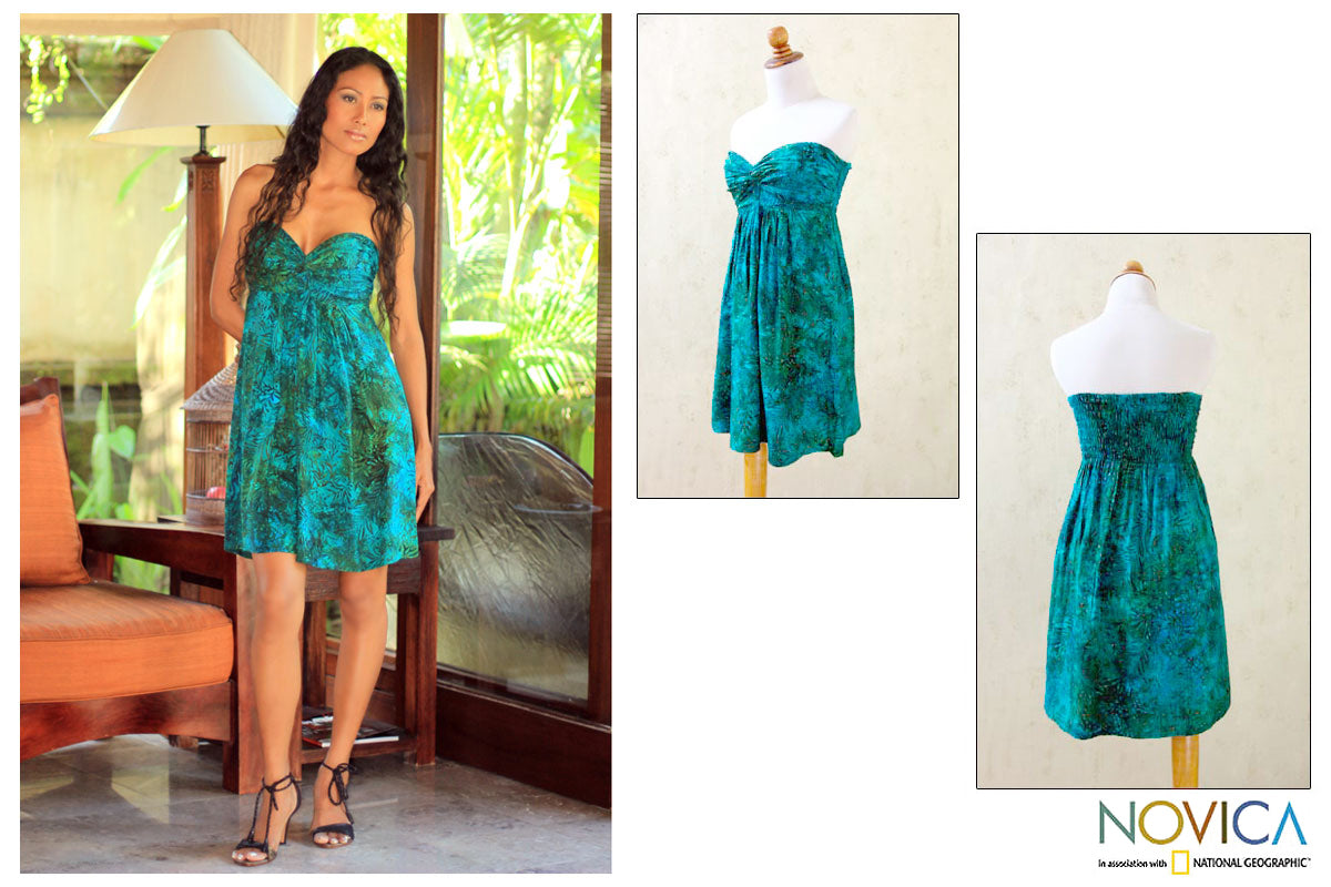 Java Emerald Batik Strapless Dress