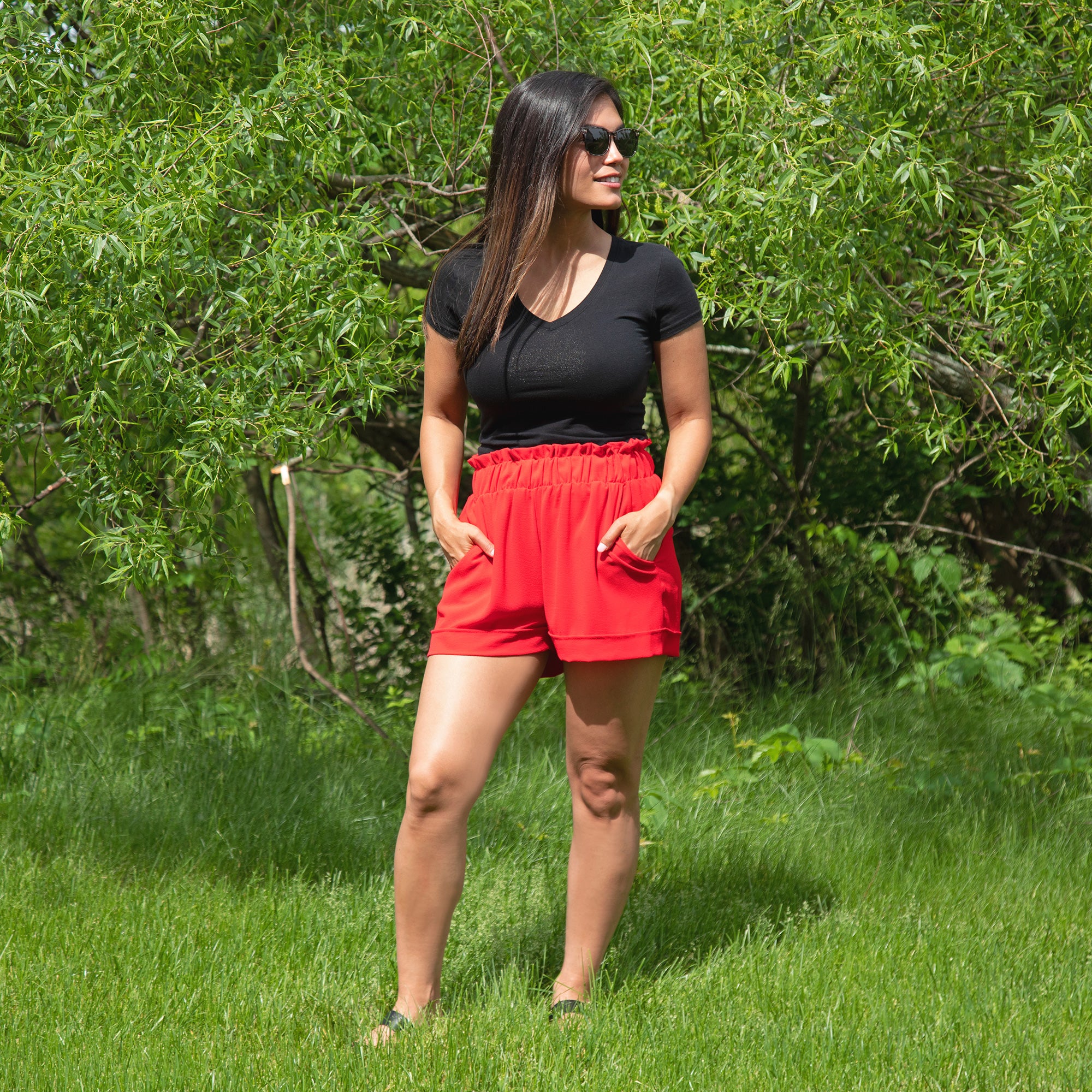 High-Waist Ruffle Top Cuff Shorts