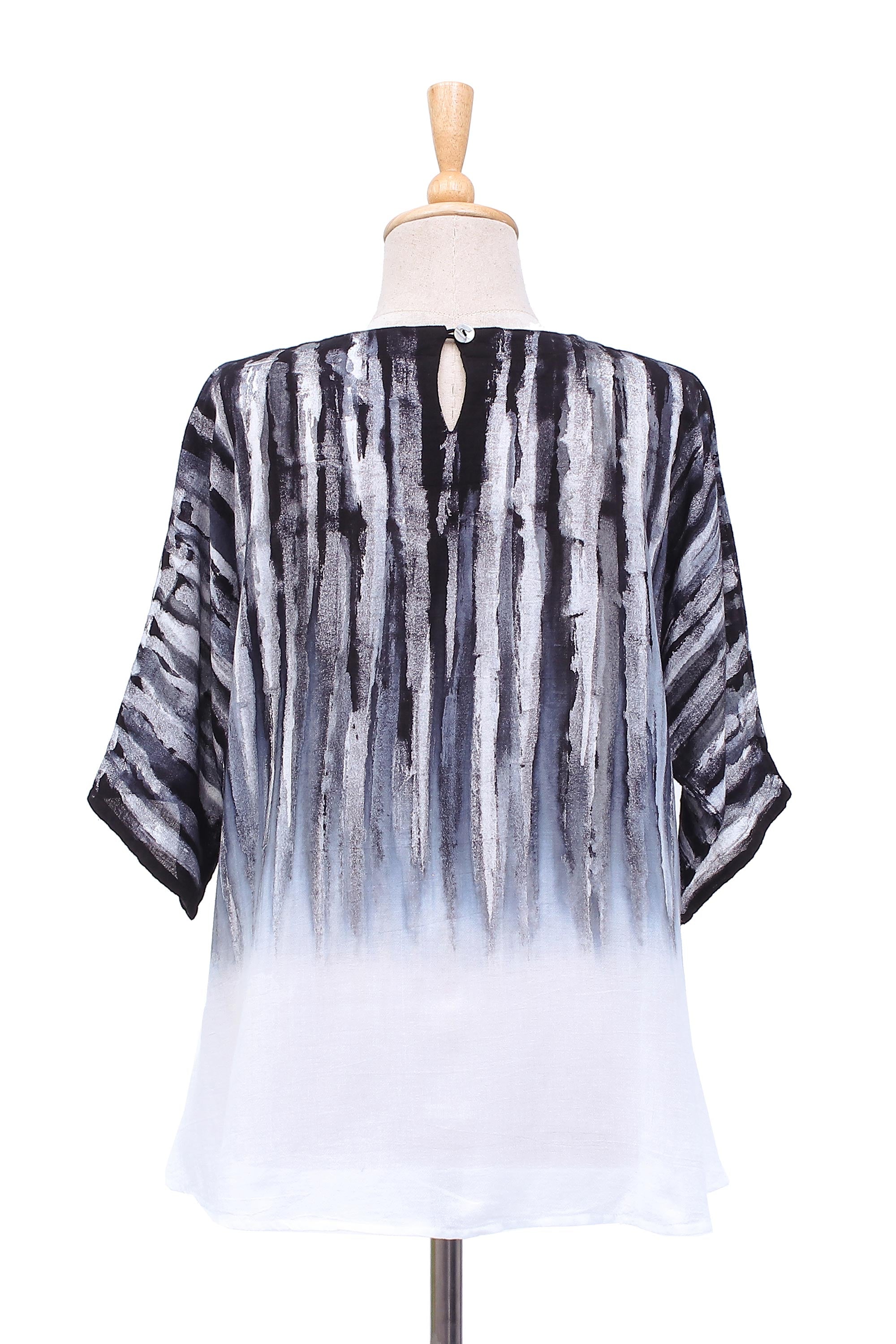 Black Rain Black and White Cotton Batik Blouse