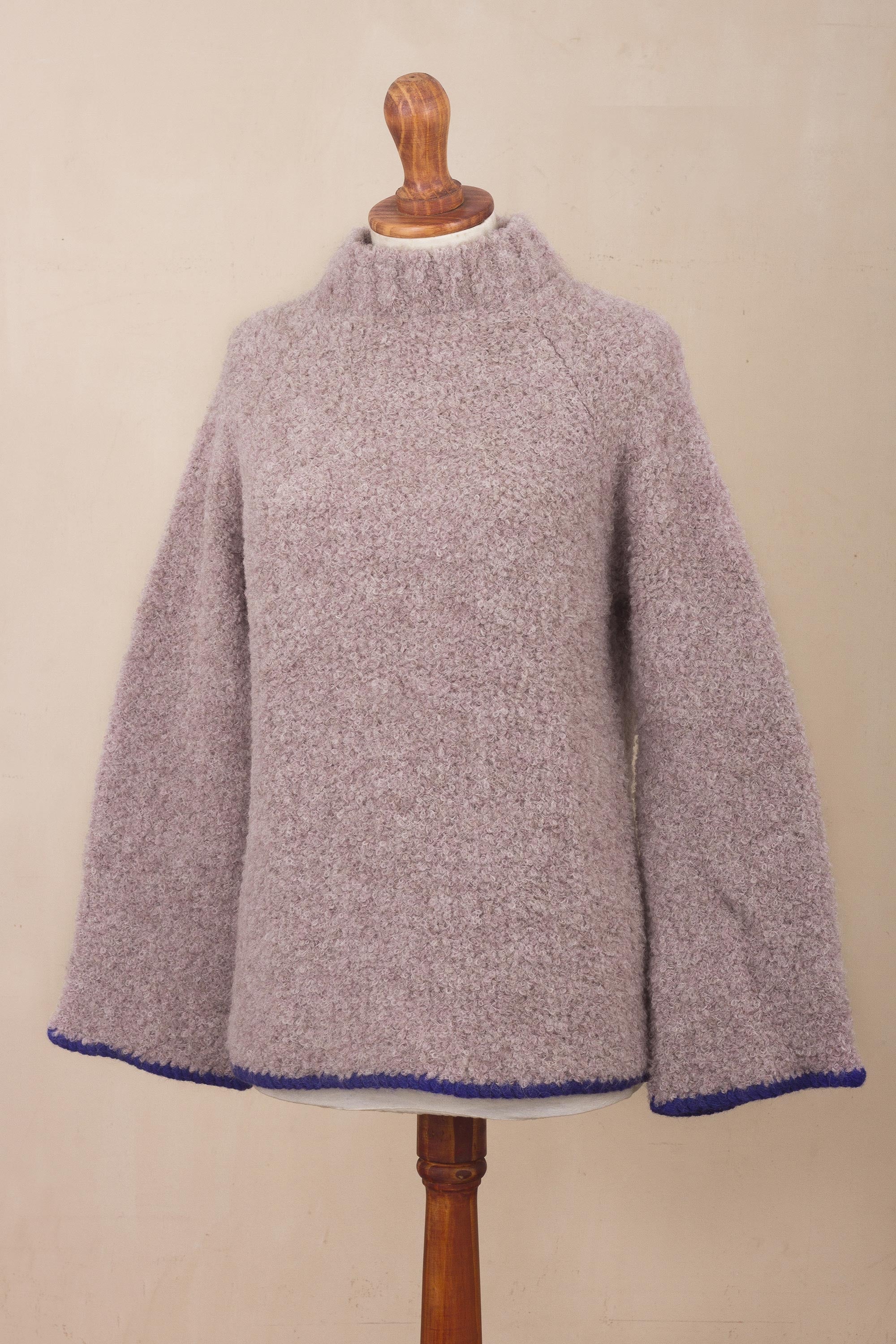 Sumptuous Warmth in Mauve Light Mauve Alpaca Blend Boucle Sweater