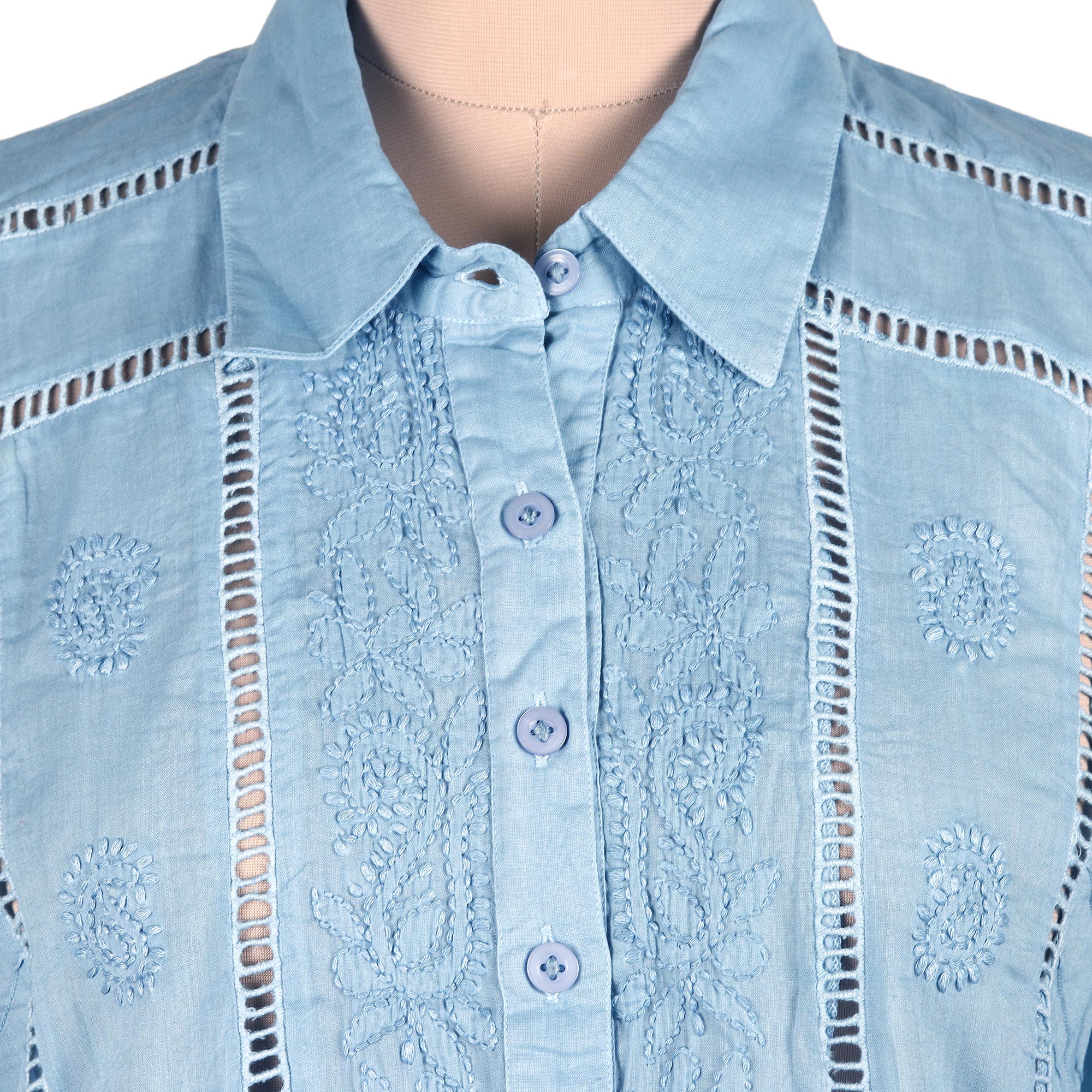 Elegant in Sky Blue Artisan Designed Sky Blue Embroidered Cotton Blouse