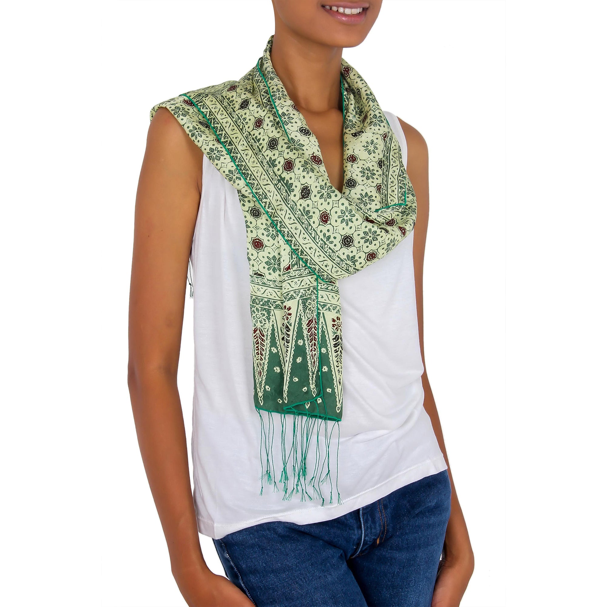 Green Jade Silk Batik Scarf