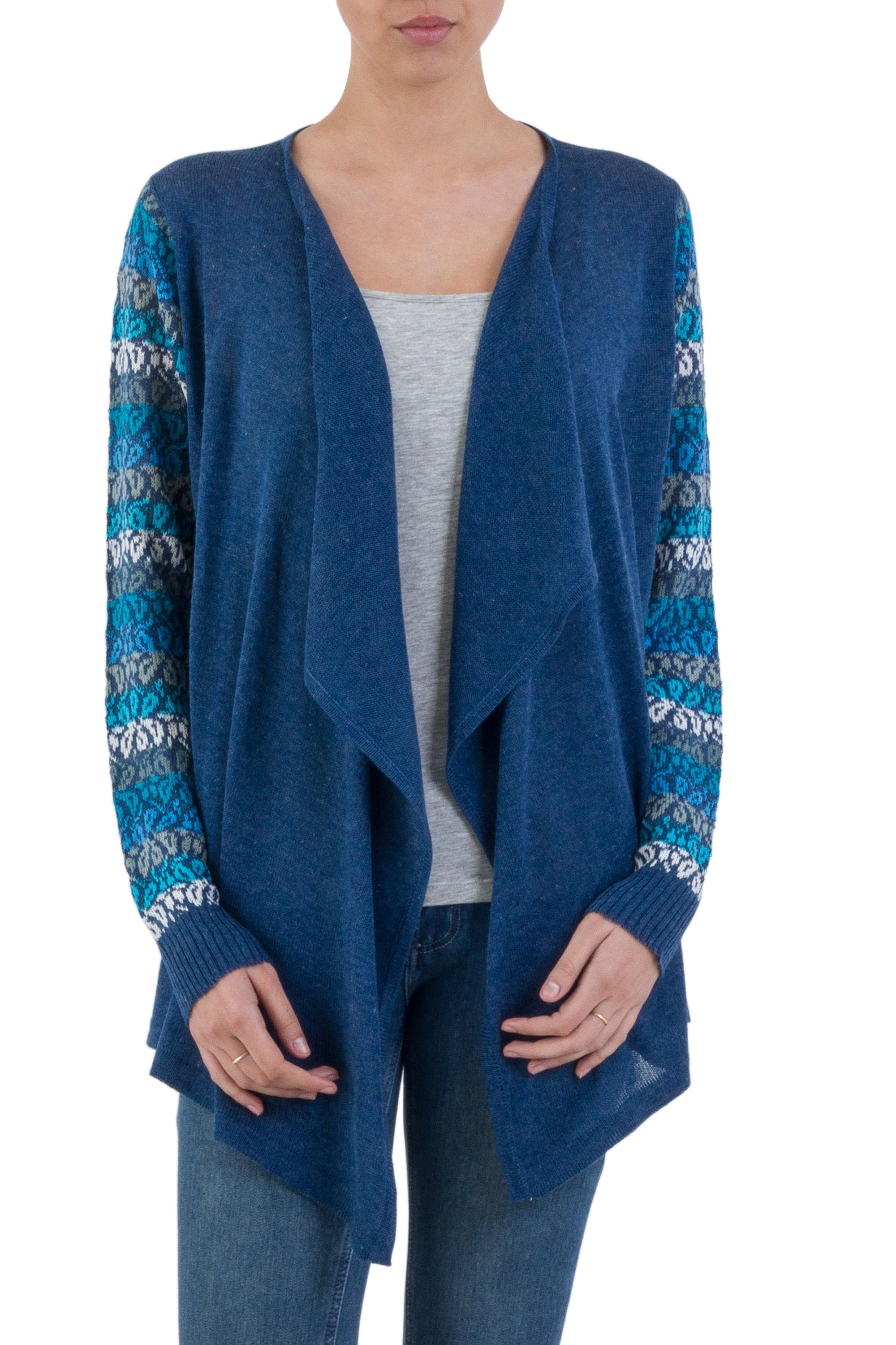 Garden in Blue Cotton Blend Cardigan Sweater