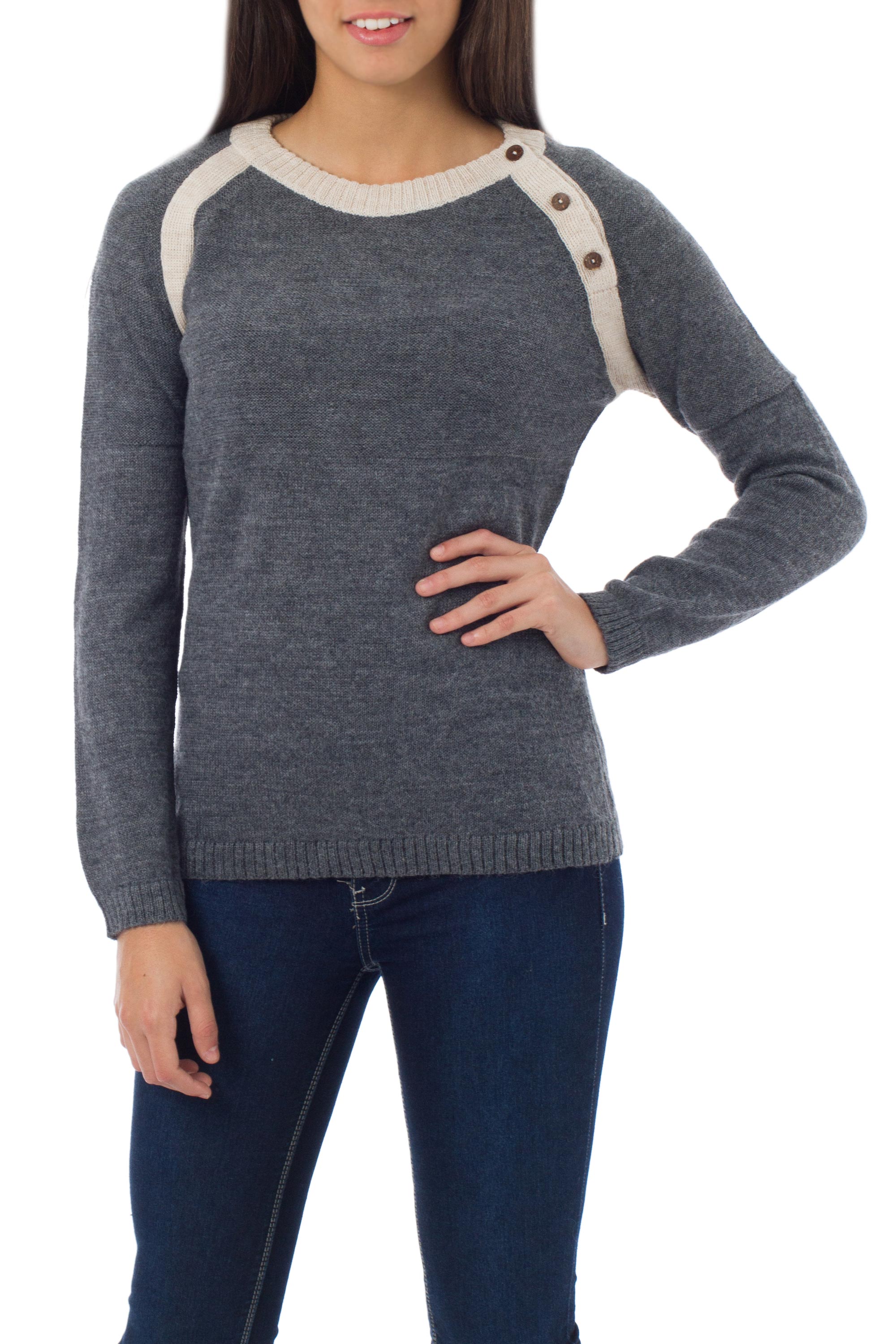 Andean Gray Alpaca Wool Fashion Pullover Sweater