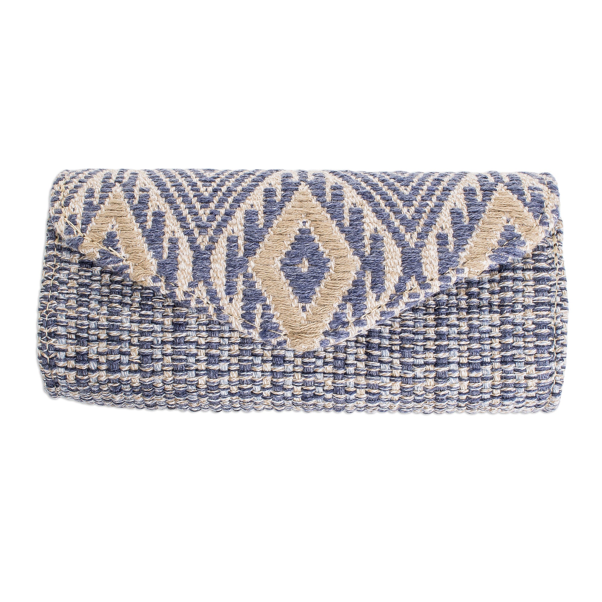 Mayan Cosmos in Cadet Blue Handwoven Cotton Eyeglasses Case in Cadet Blue and Ivory