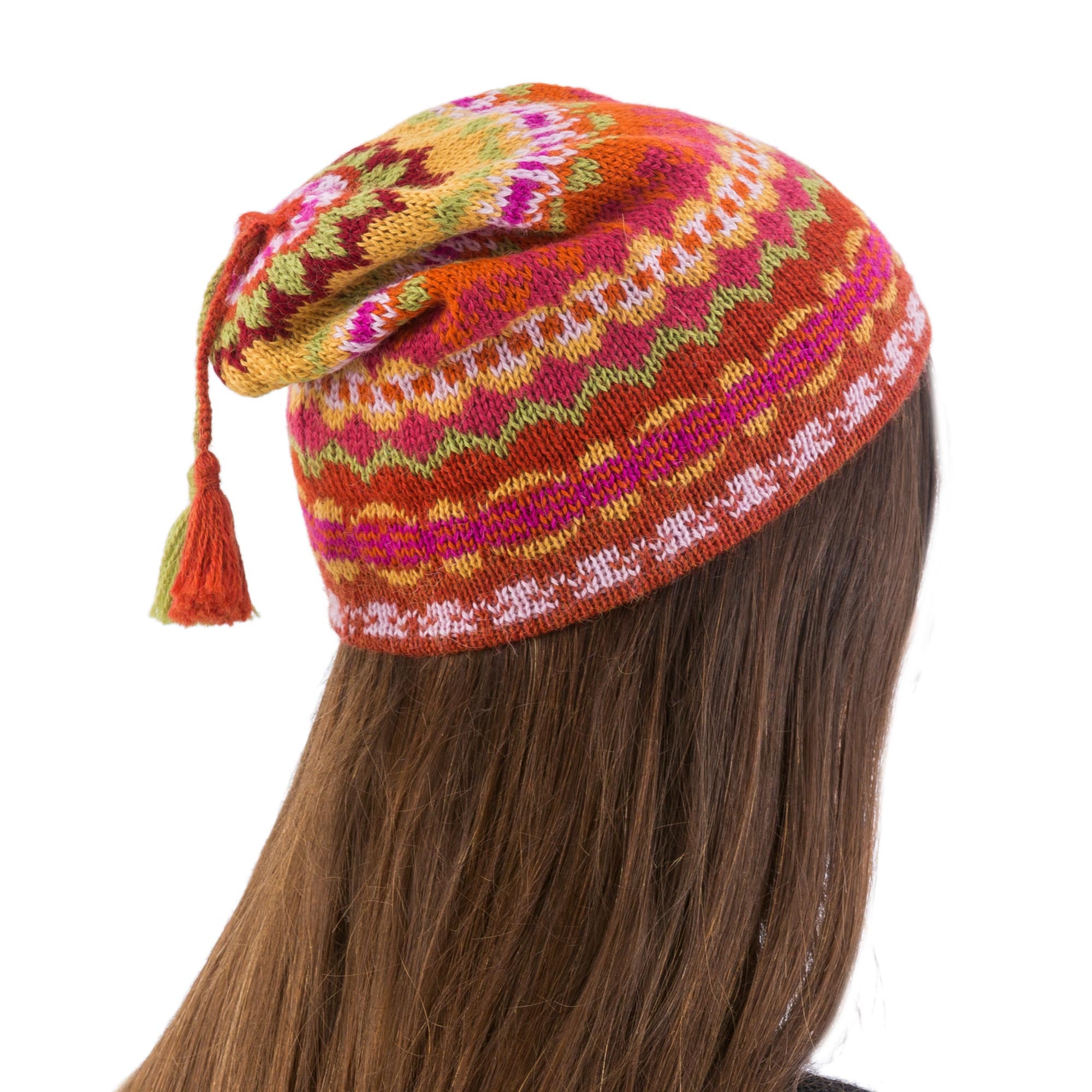 Sunny Winter Pure Alpaca Wool Patterned Hat from Peru