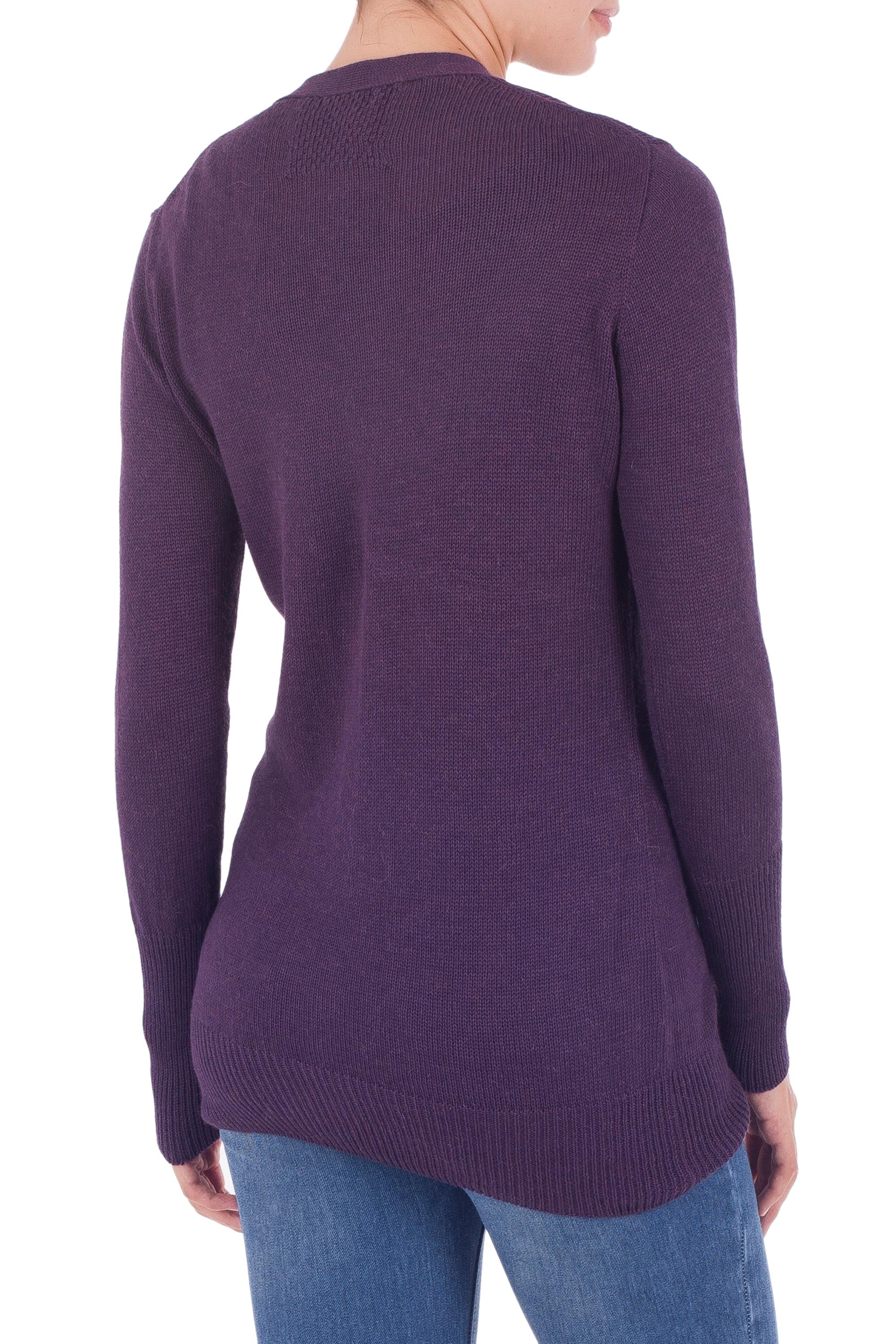 Nazca Purple Alpaca and Cotton Blend Classic Cardigan