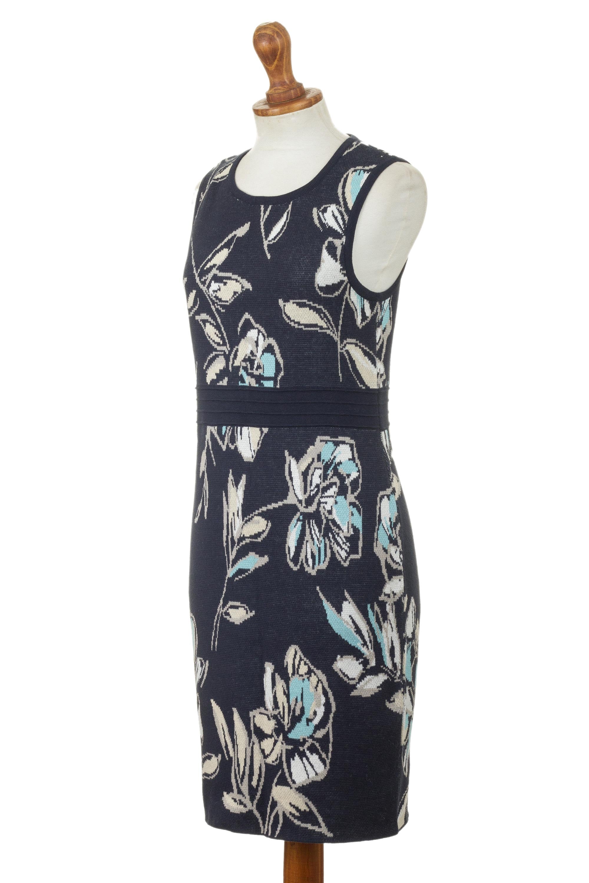 Lima Lady Soft Cotton Jacquard Knit Sheath Dress in Navy Floral