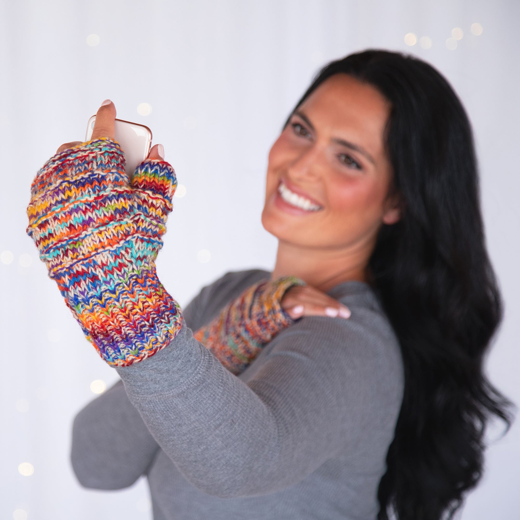 Space-Dye Hand Knit Wool Hand Warmers