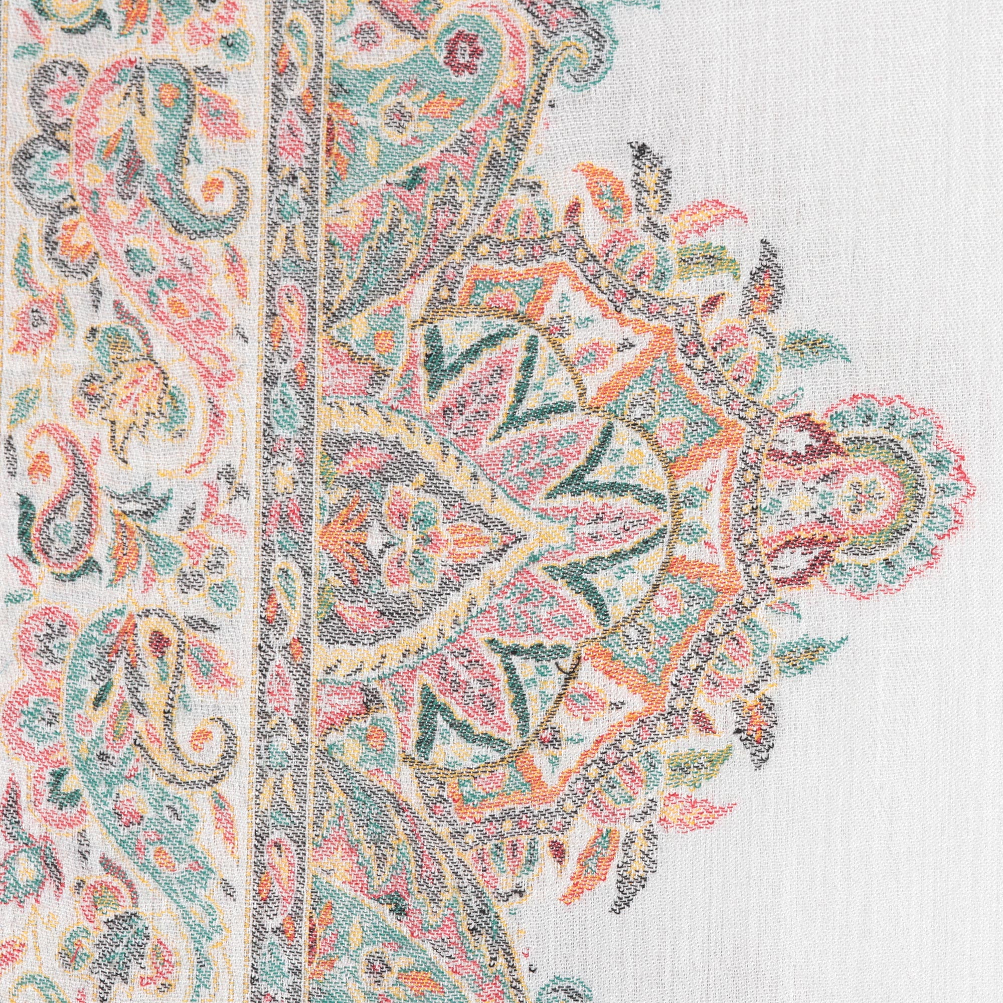 Mughal Fresco Modal Woven Shawl White with Multicolored Motifs