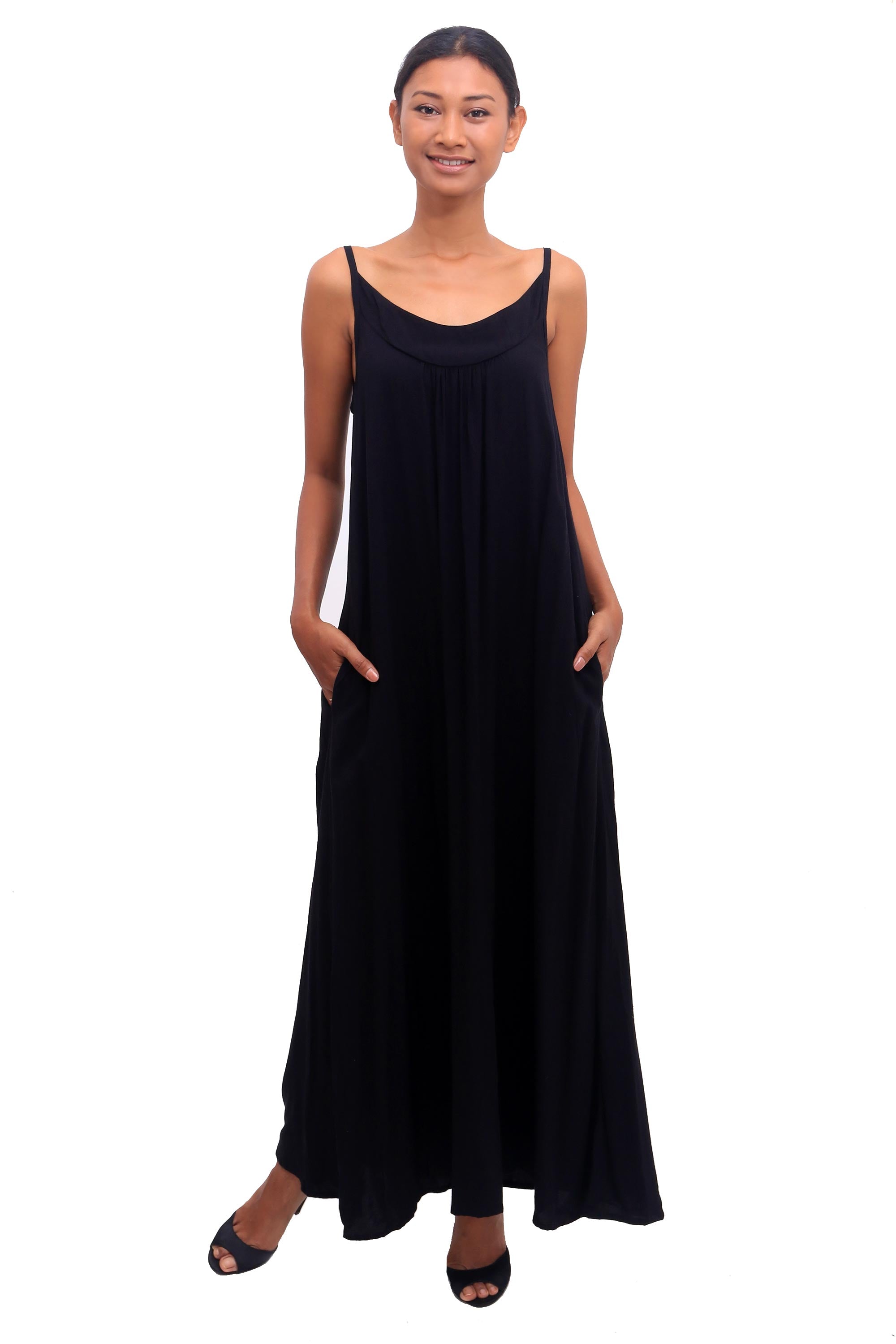 Black Intrigue Rayon Maxi Sundress from Bali