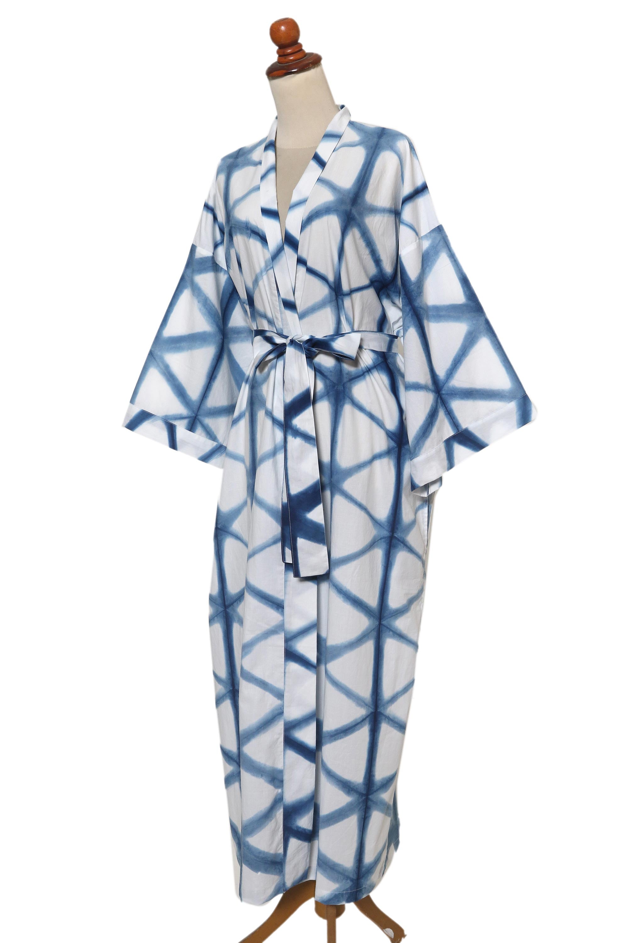 Web of Life Natural Indigo and White Print All Cotton Kimono