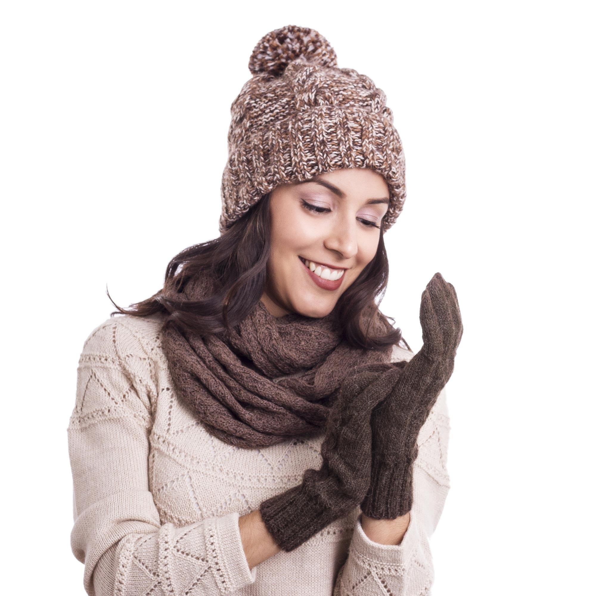 Winter Walk in Mahogany Hand-Knit 100% Alpaca Gloves in Mahogany from Peru