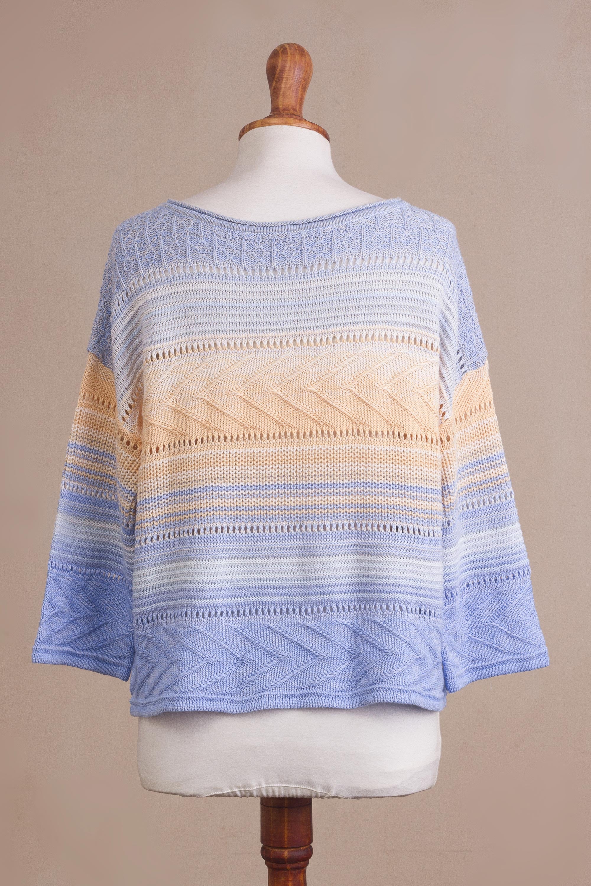 Sunset in Spring Ombre Fade Knit Cotton Blend Pullover Sweater from Peru