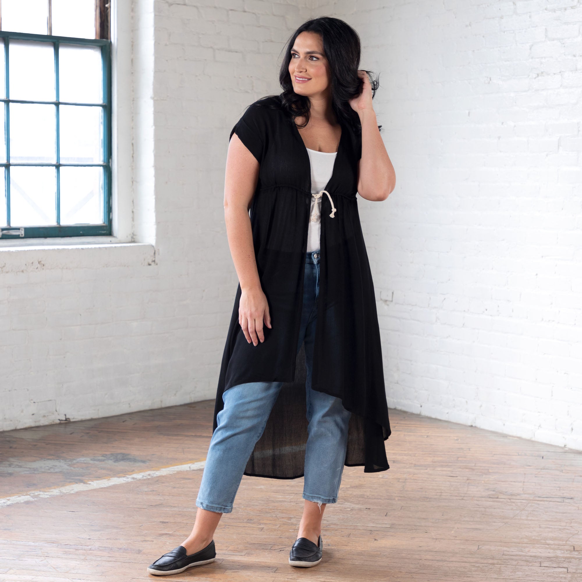 Short Sleeve Sheer Duster Cardigan