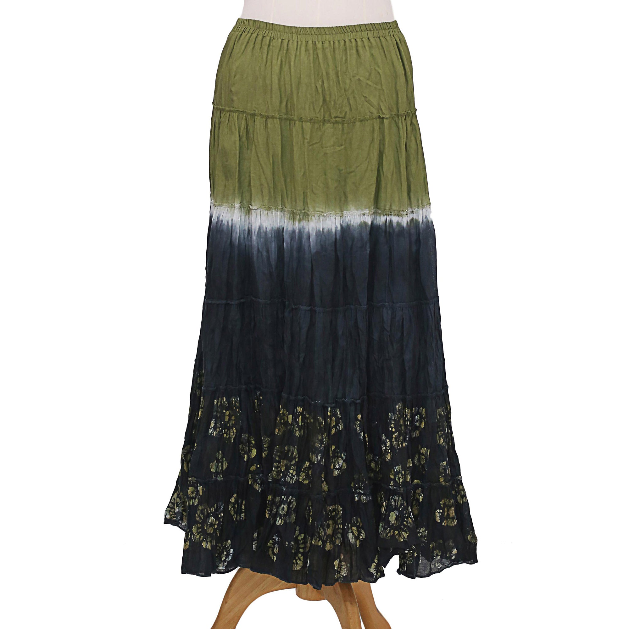 Festive Summer in Olive Black & Green Batik Cotton Skirt