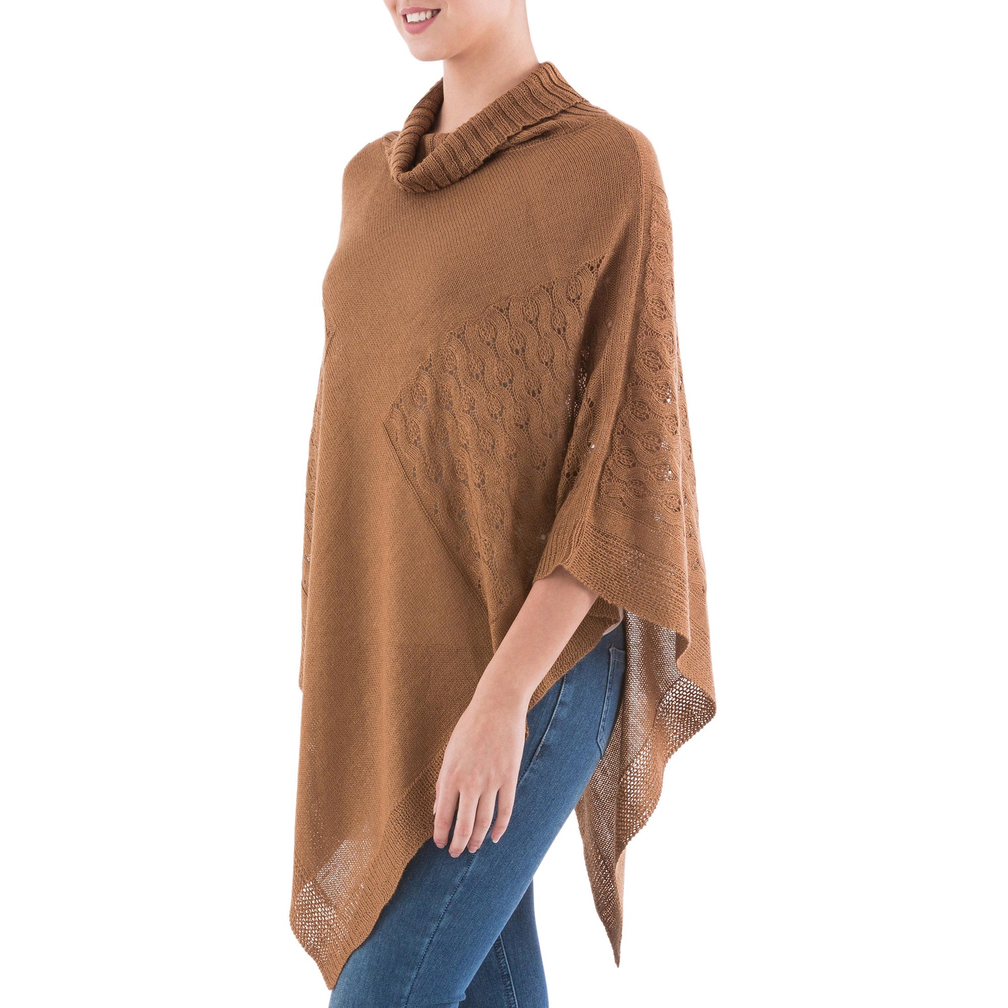 Copper Reality Squared Brown Knit Poncho