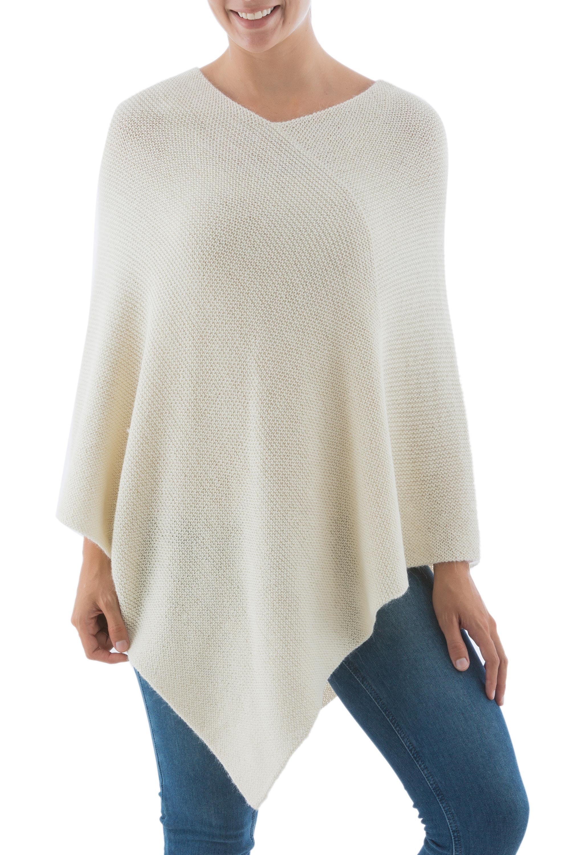 Sweet Cream Ivory Alpaca Wool Poncho