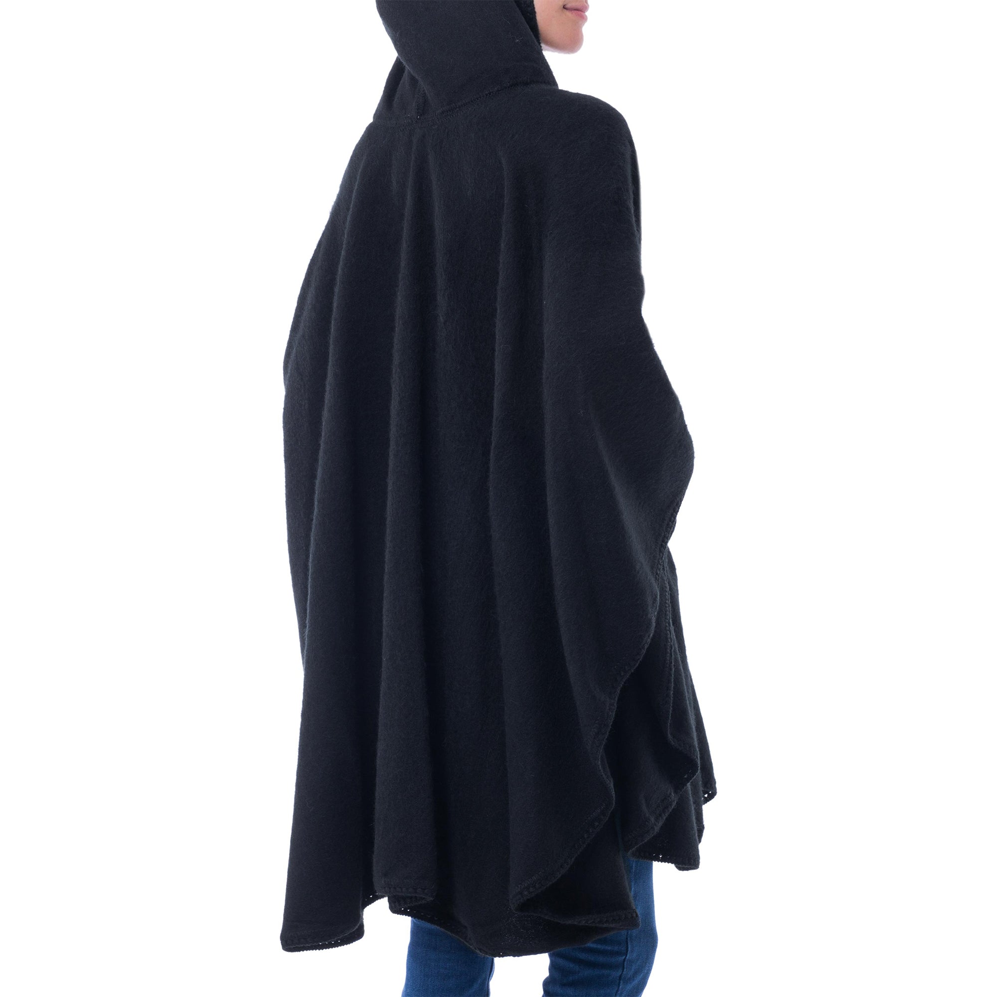 Glamorous Night Black Hooded Ruana Cape