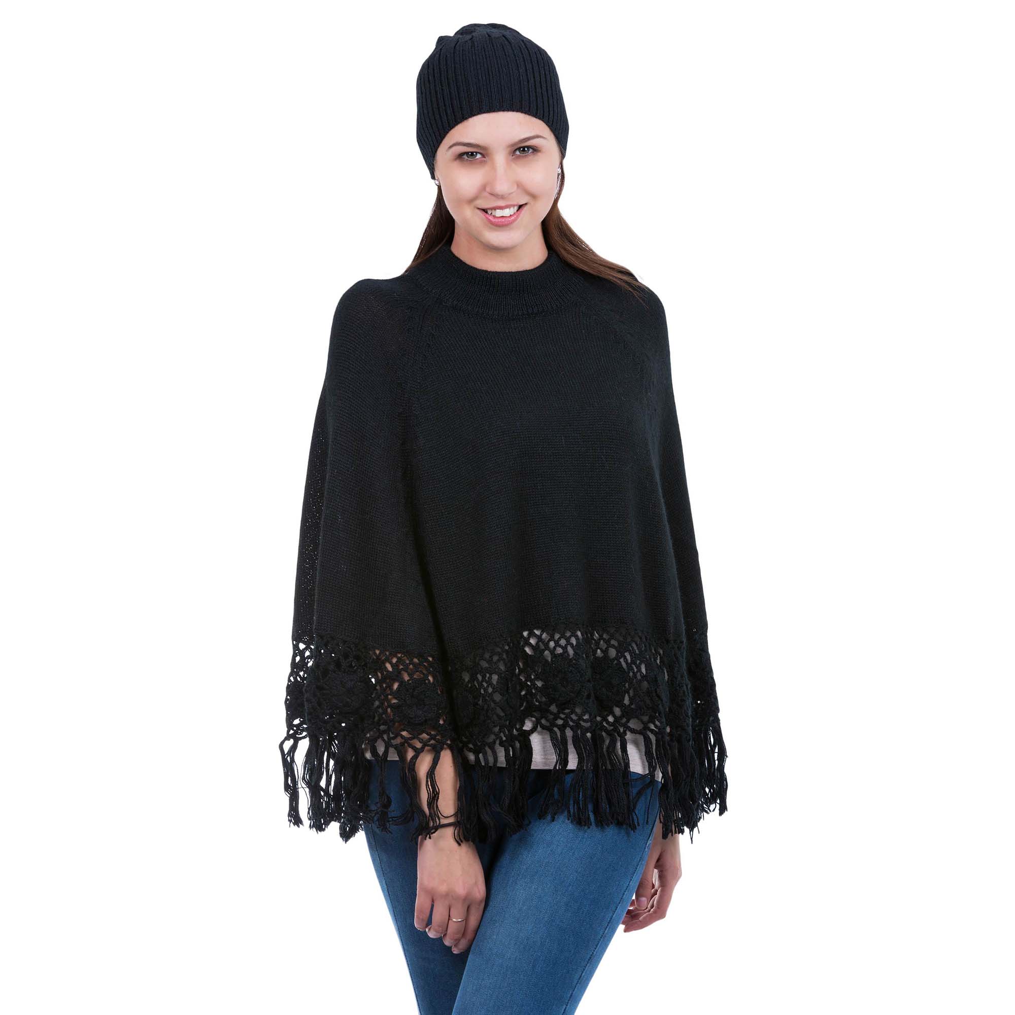 Black Coffee Alpaca Blend Poncho and Hat