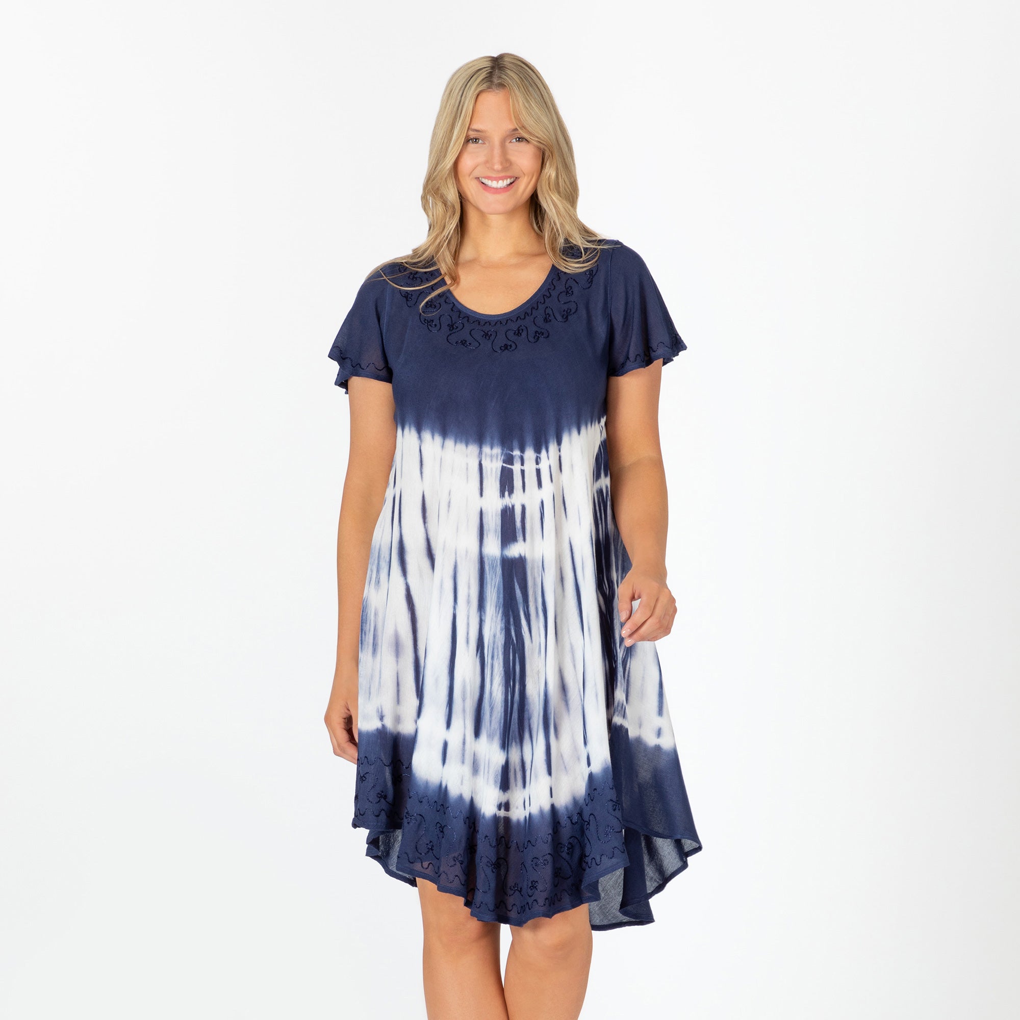 Glacial Water Tie-Dye Short Sleeve Tunic Dress