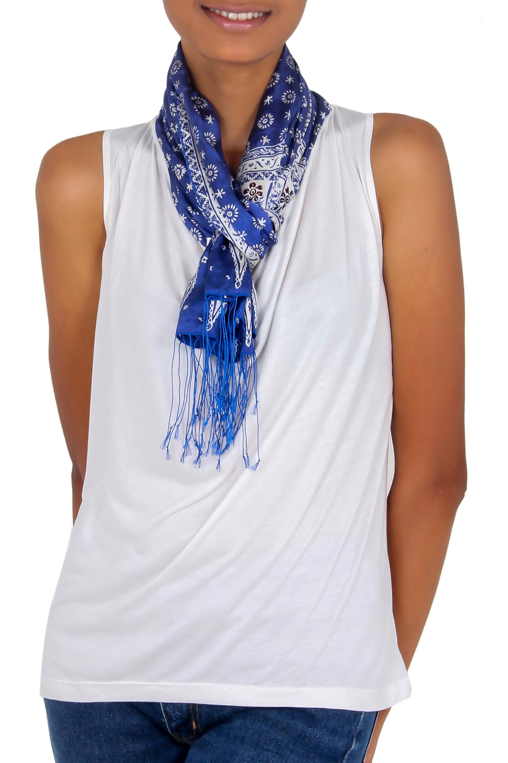 Awakening Blue Silk Batik Scarf