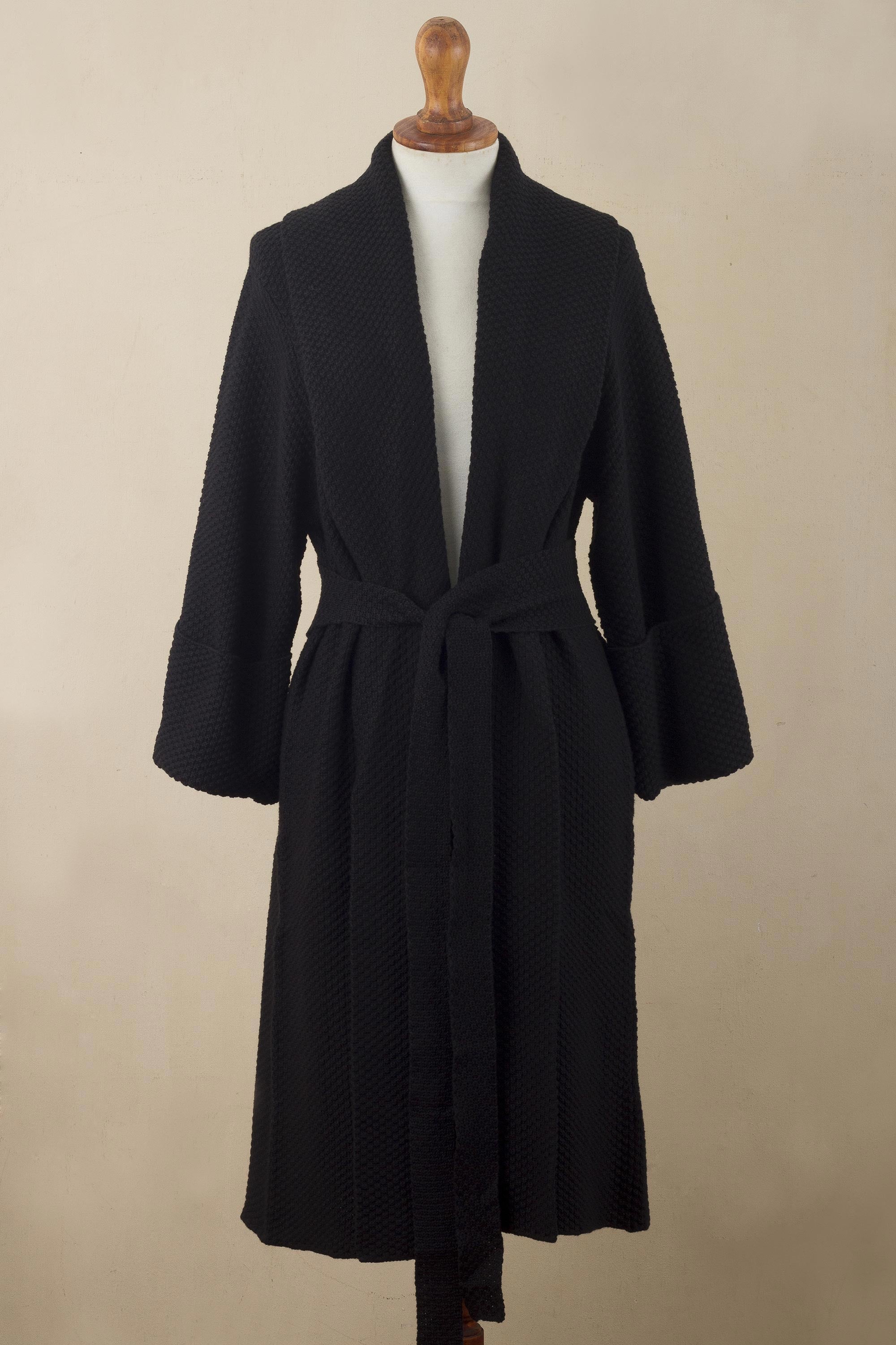 Constant Companion in Black Knit Black Sweater Coat with Belt