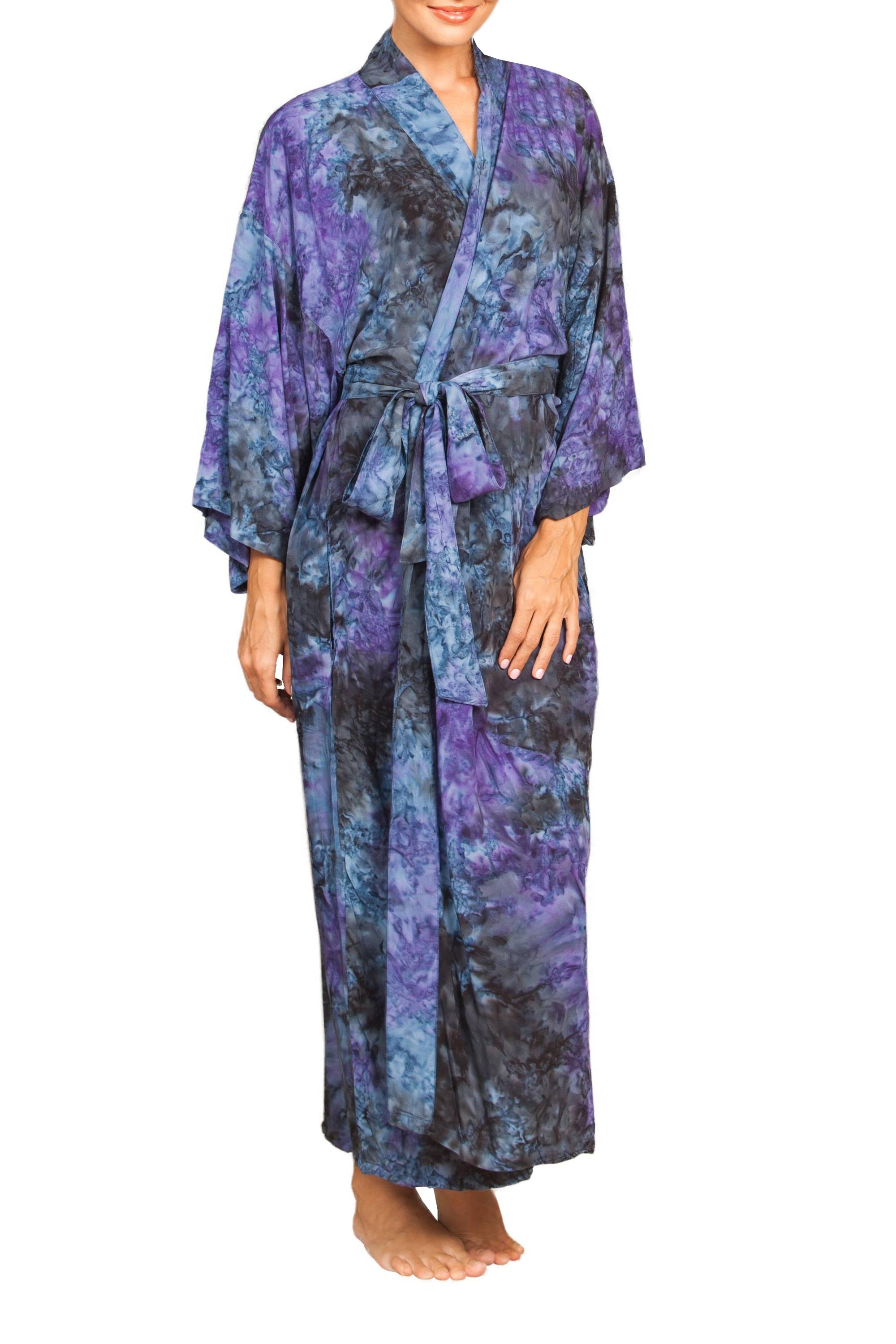 Wild Blues Handmade Tie Dye Blue Rayon Robe from Indonesia