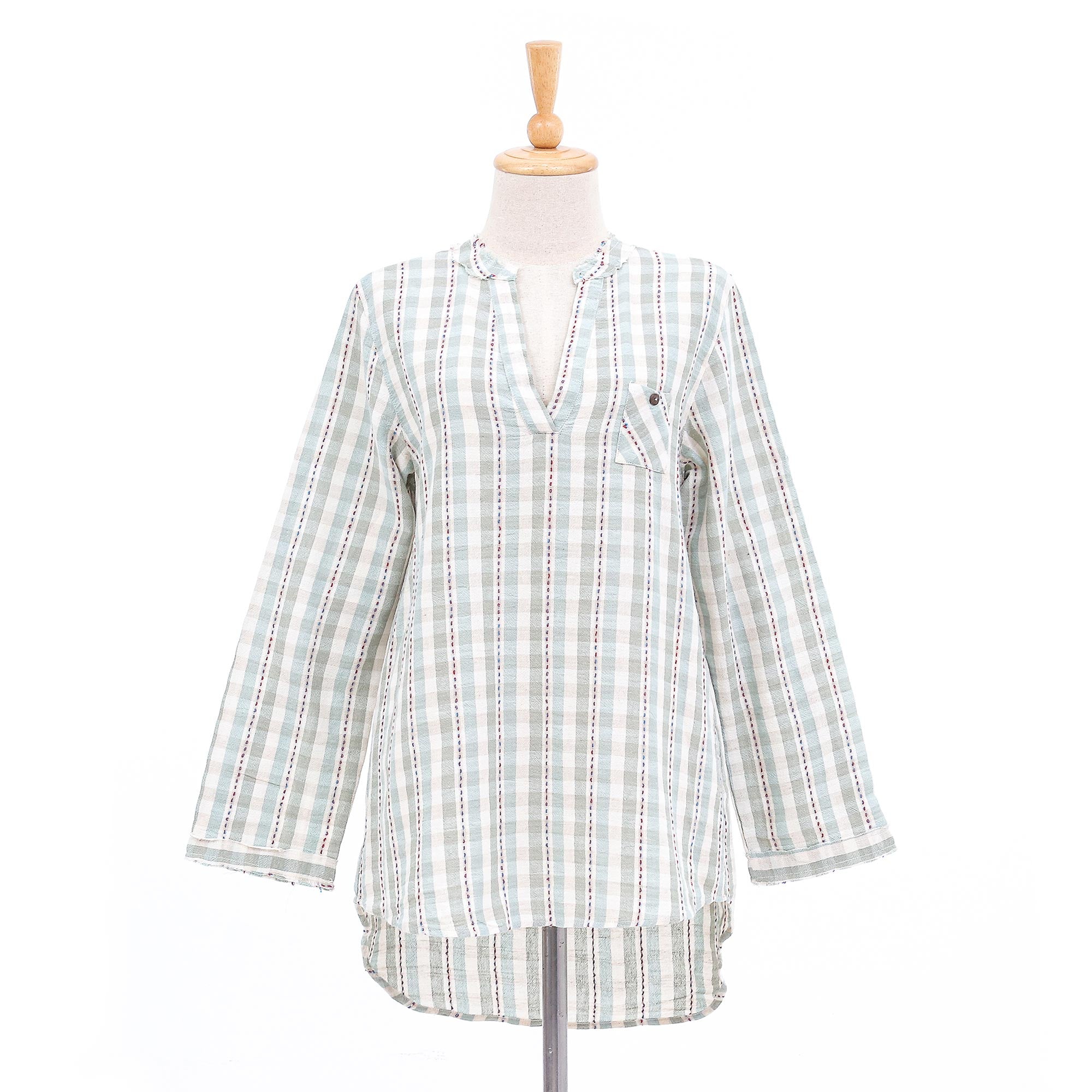 Mae Ping Breeze Green Striped Cotton Blouse