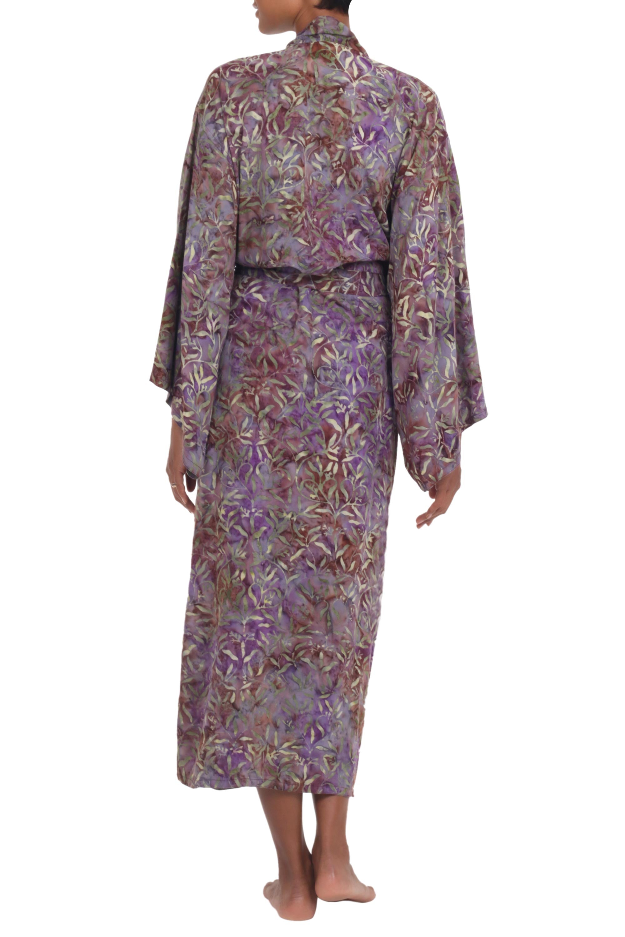 Floral Mansion Sienna Purple Floral Batik on Rayon Long Robe from Indonesia