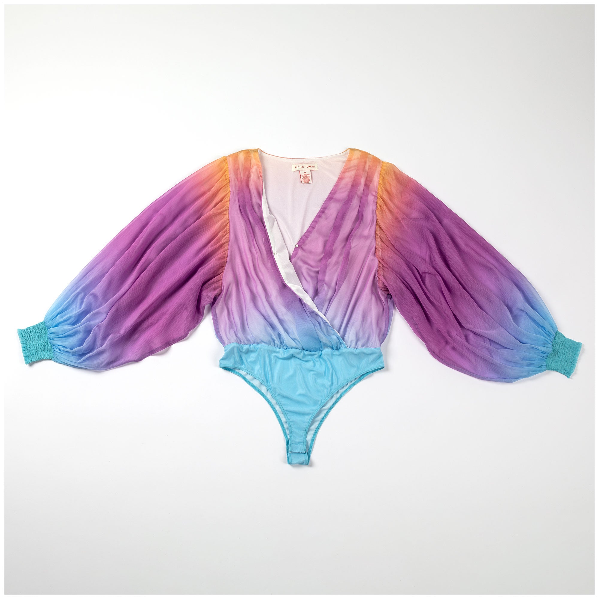 Ombre Plunge Billowy Long Sleeve Bodysuit