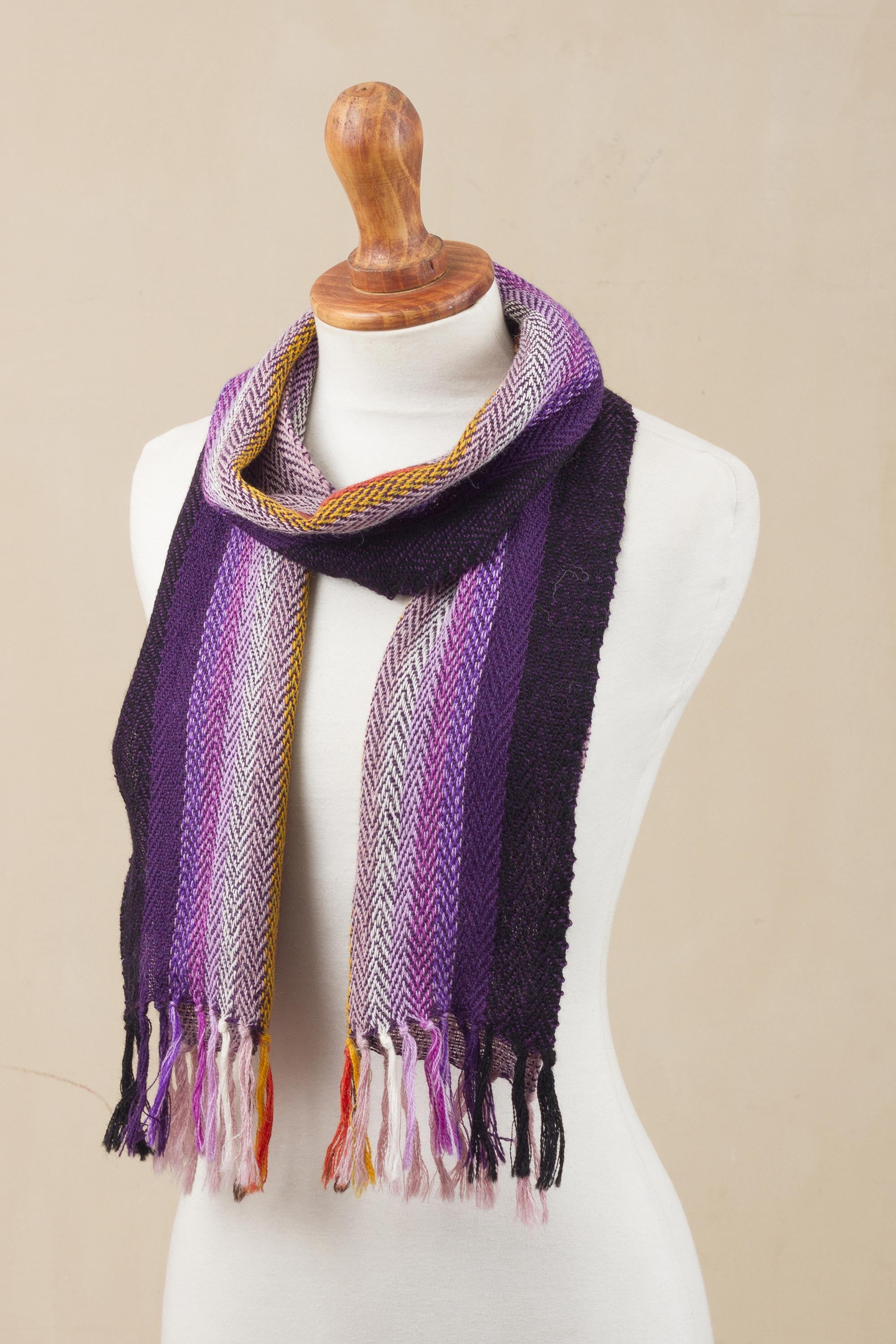 Feminine Warmth Striped 100% Alpaca Wrap Scarf Crafted in Peru