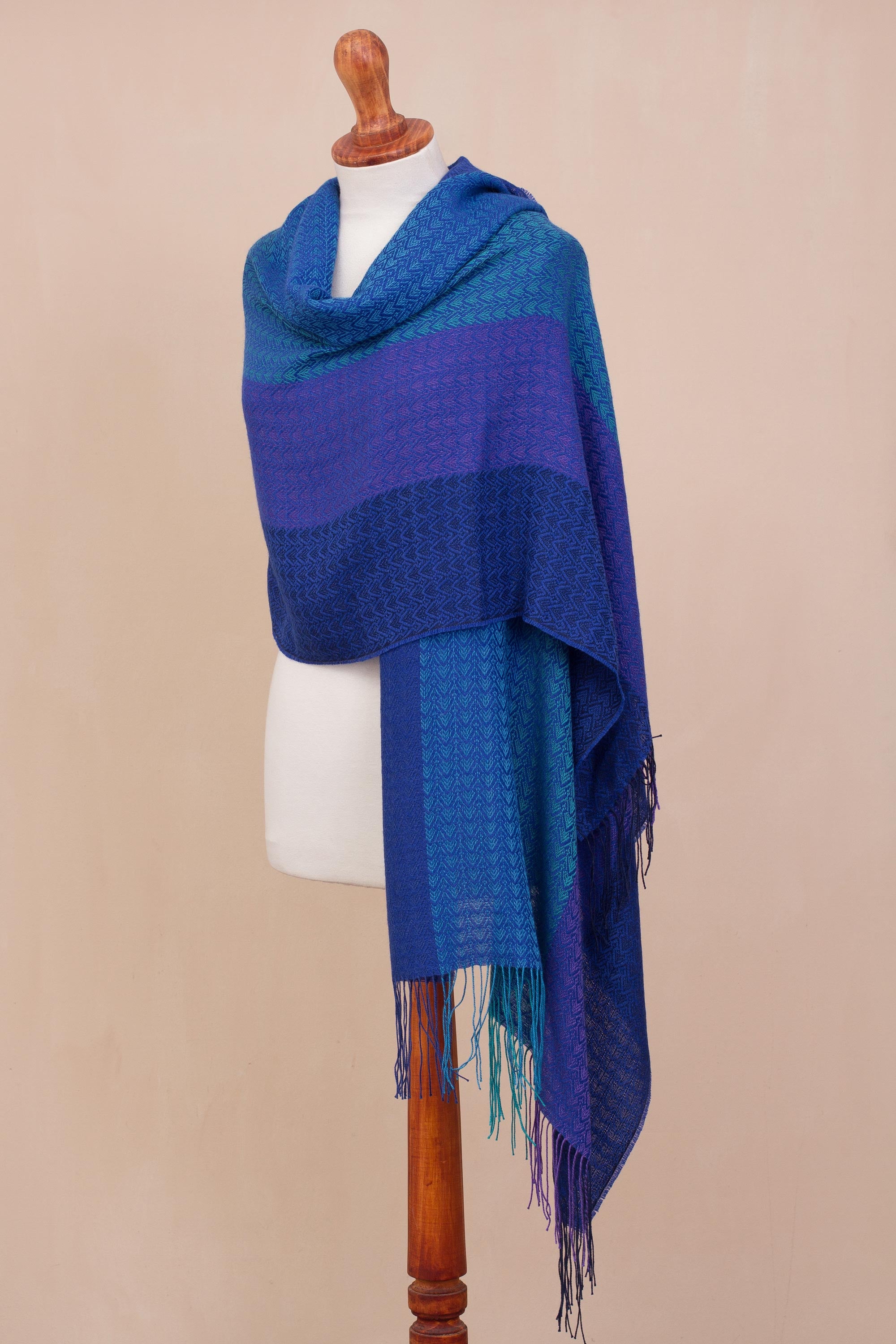 Serene Glory Hand Woven Striped Alpaca Blend Shawl from Peru