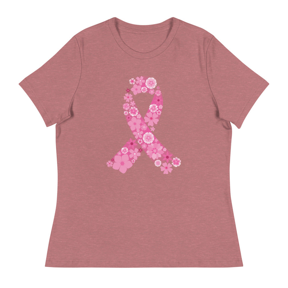 Pink Ribbon Floral Women's Relaxed T-Shirt