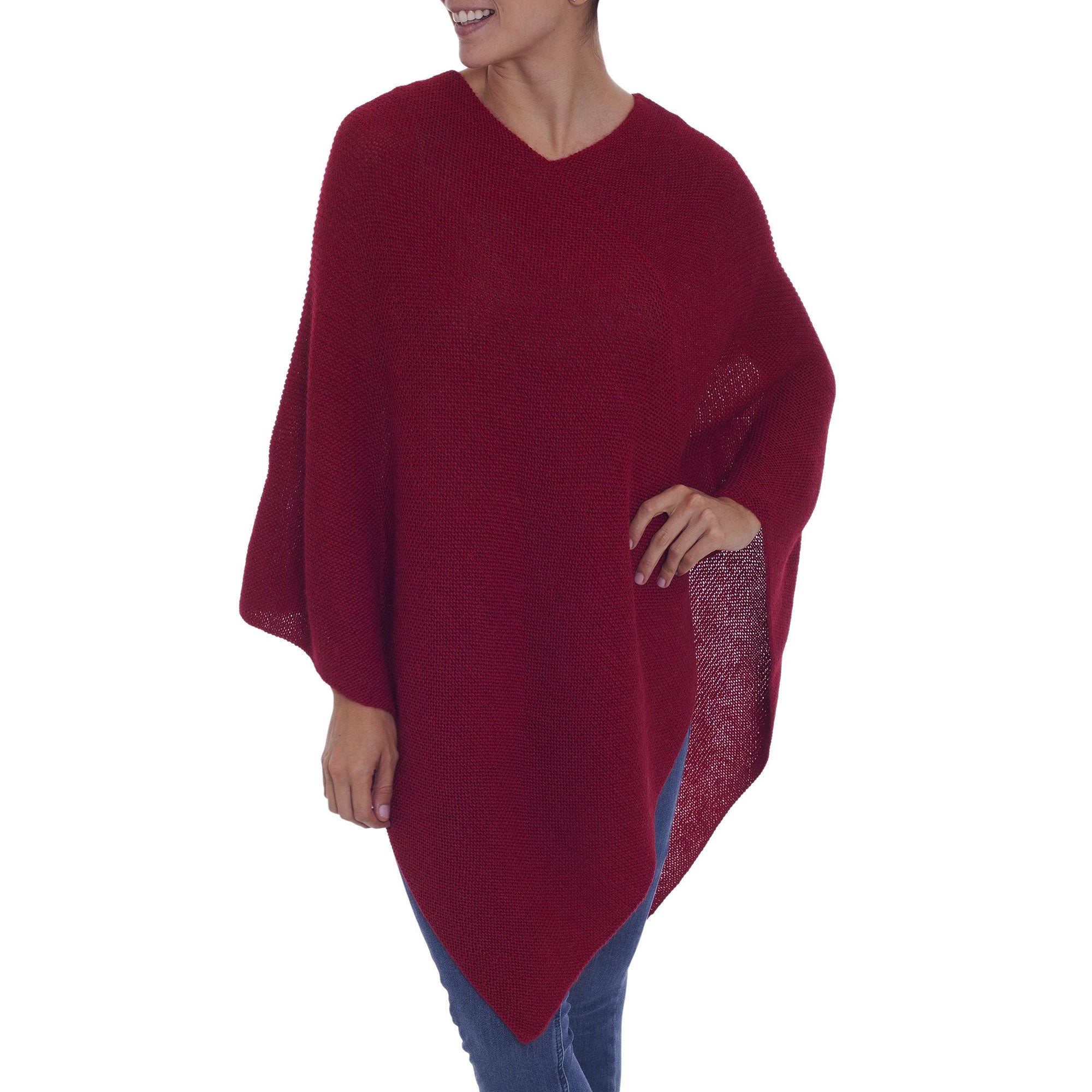 Enchanted Evening in Claret Alpaca Poncho