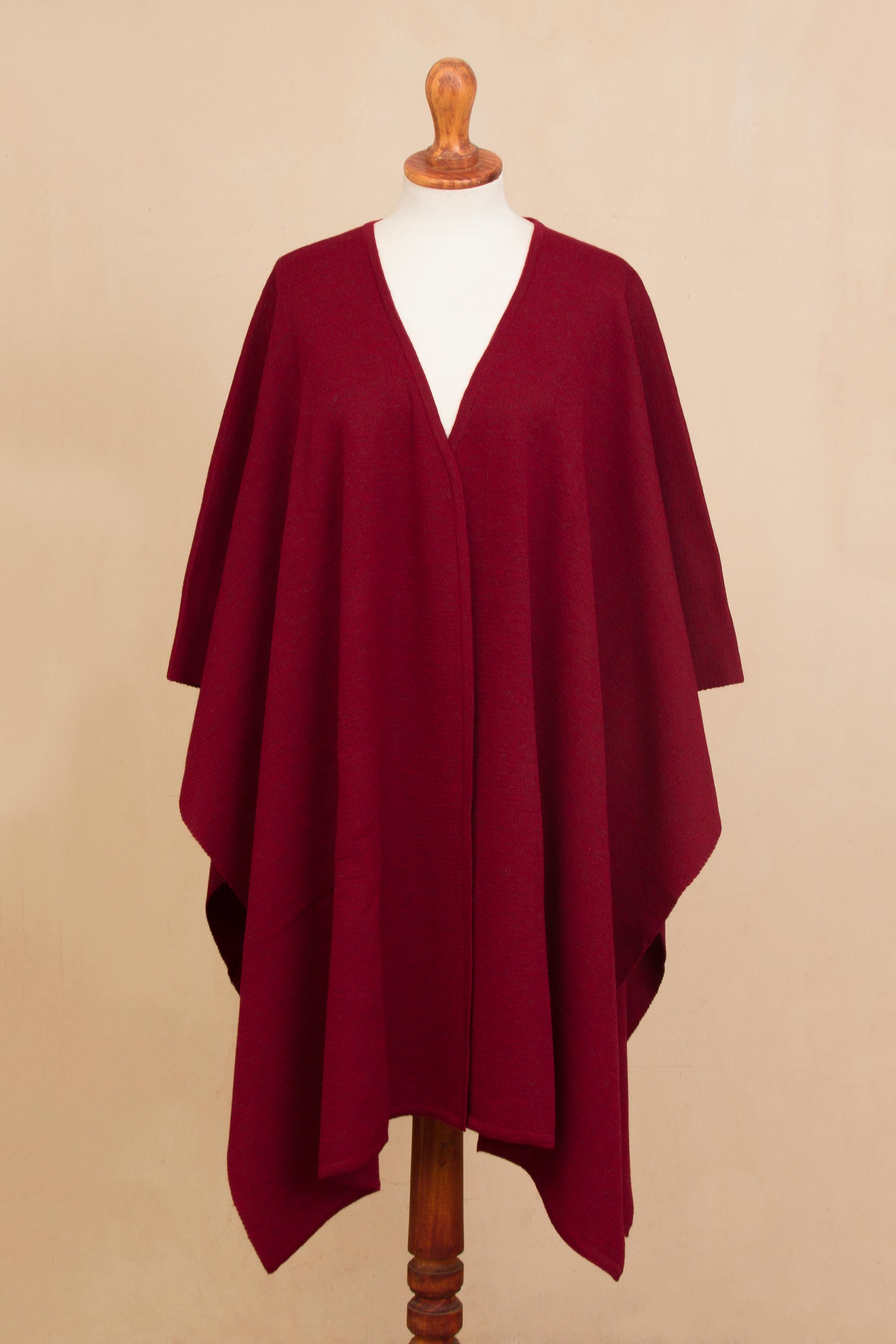 Elegant Fashion in Claret Knit Alpaca Blend Ruana in Claret from Peru